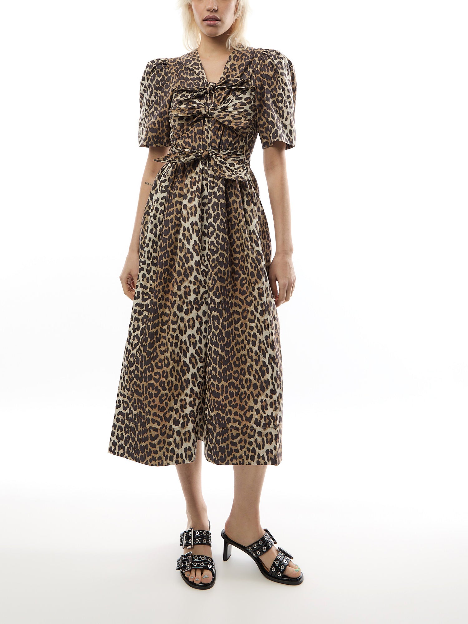 Printed Cotton Tie Strap Midi Dress