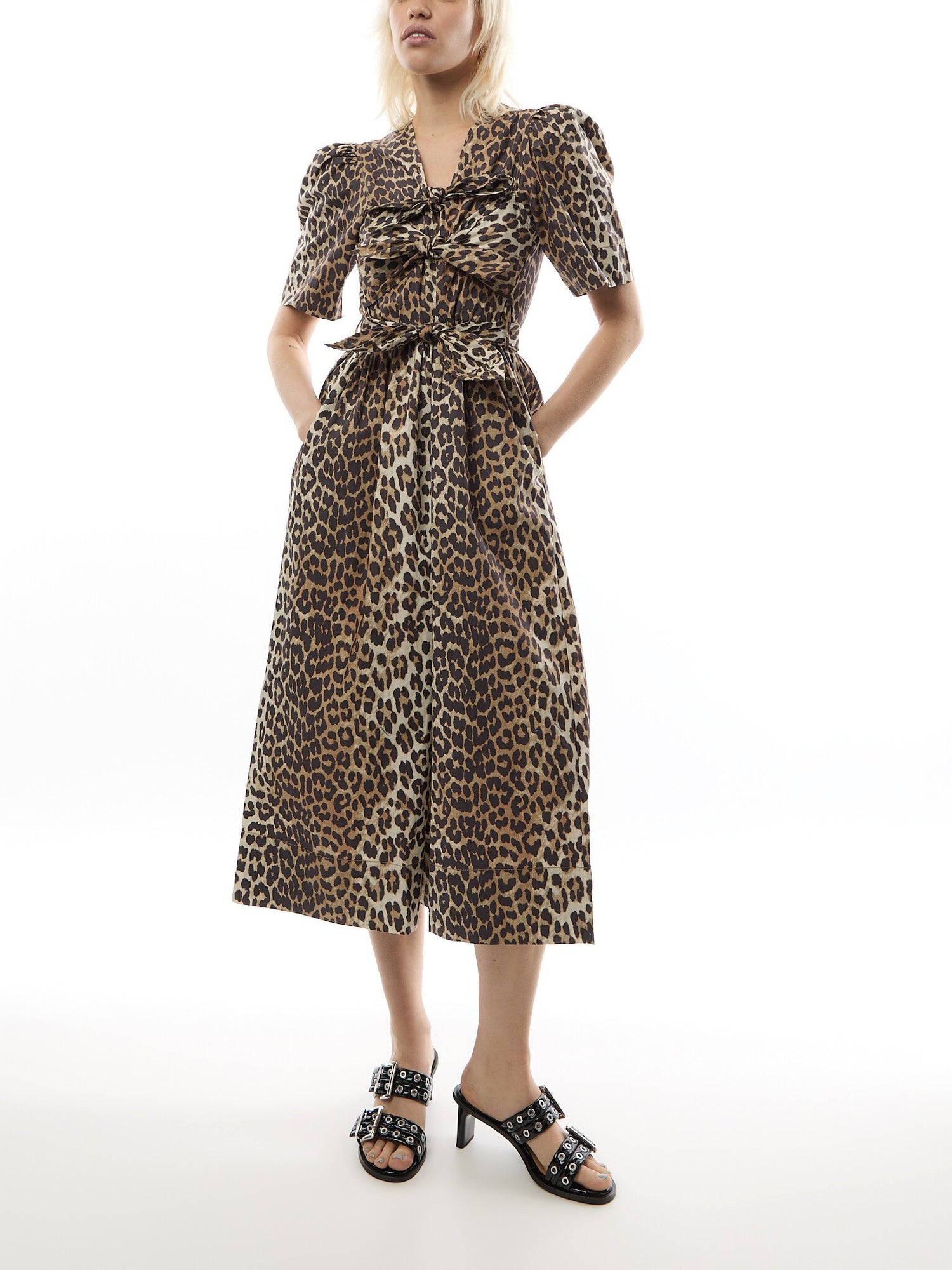 Printed Cotton Tie Strap Midi Dress