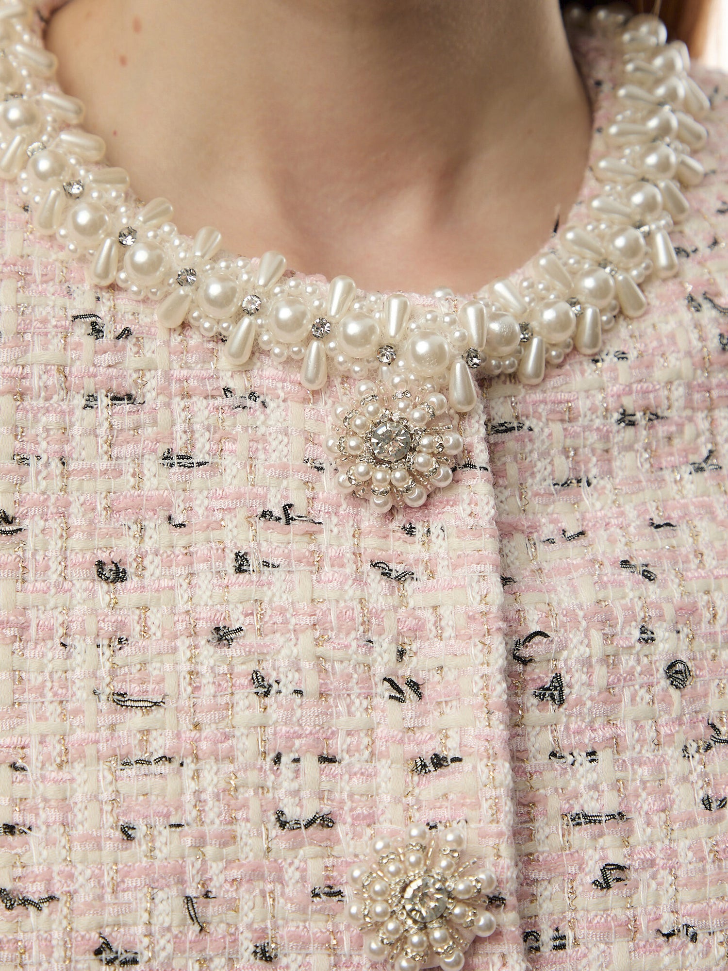 Pink Boucle Pearl Top