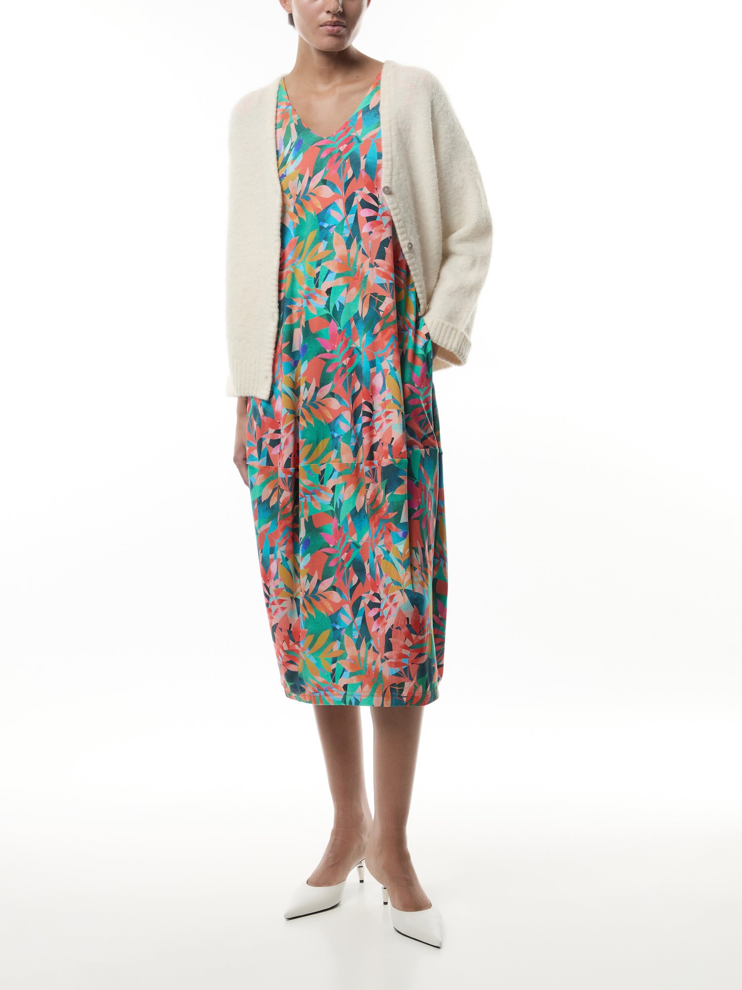 Tropical Leaves Jersey Bubble Dress