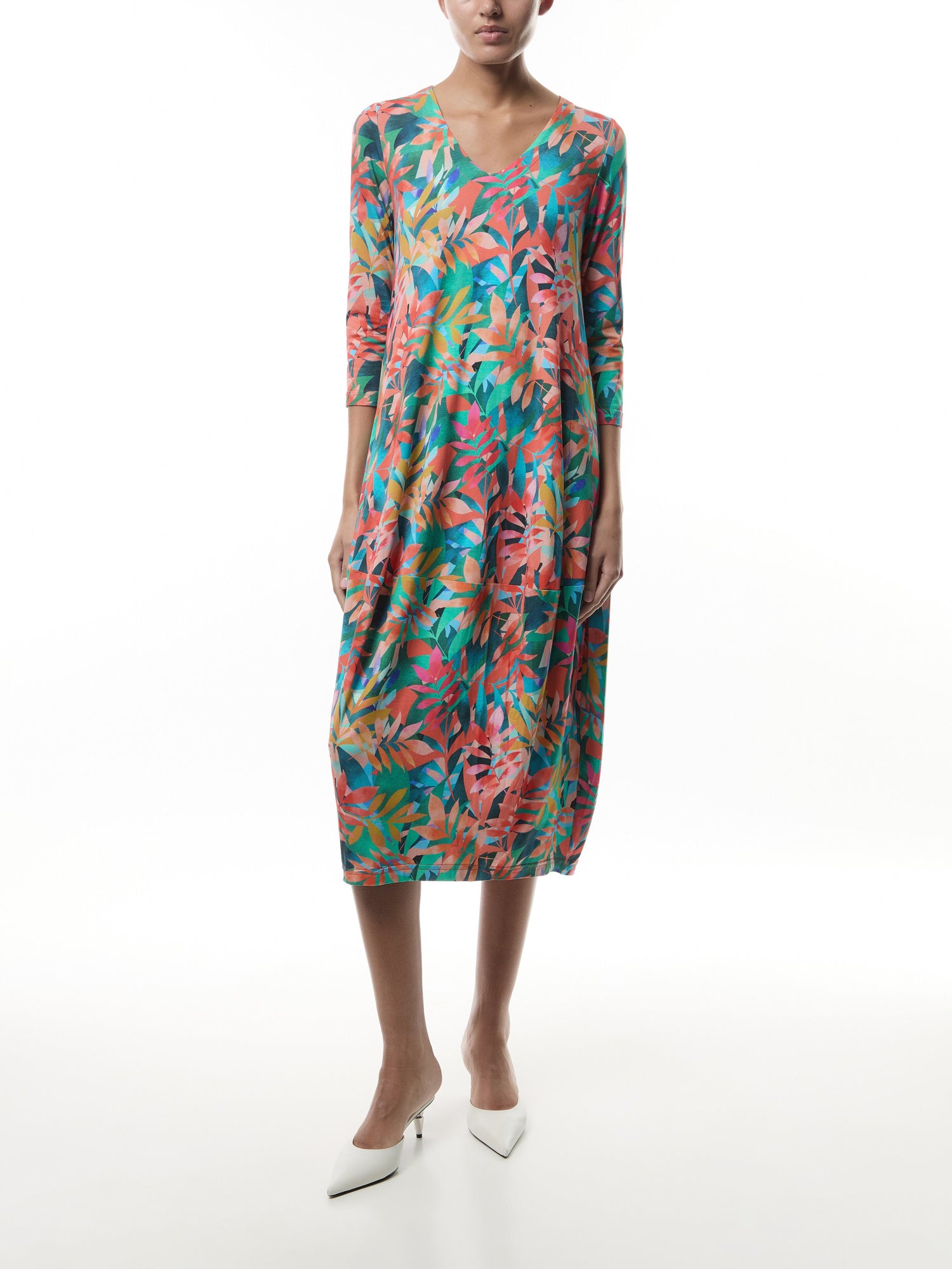 Tropical Leaves Jersey Bubble Dress