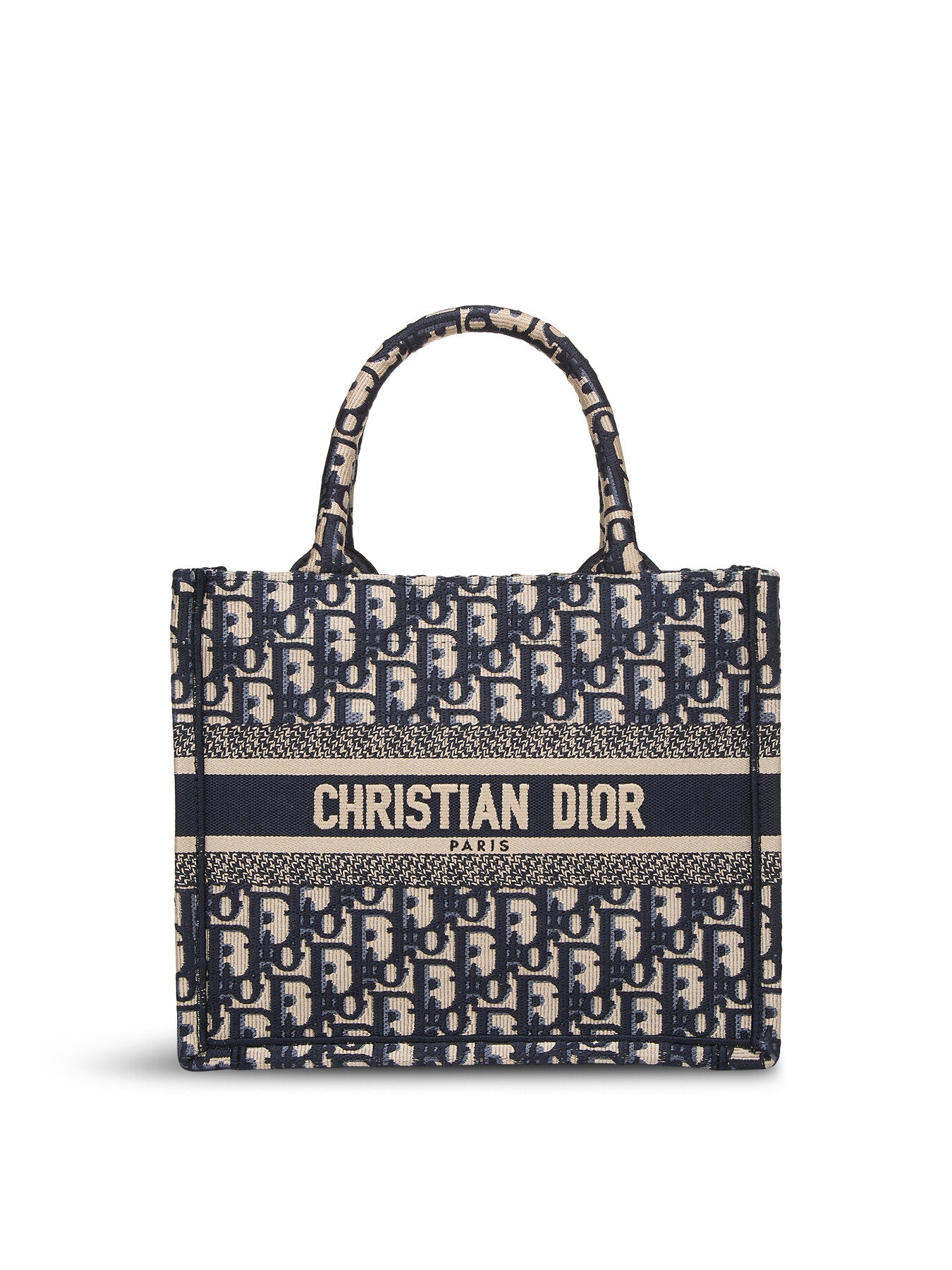 Vintage Dior Navy Canvas Small Book Tote Bag