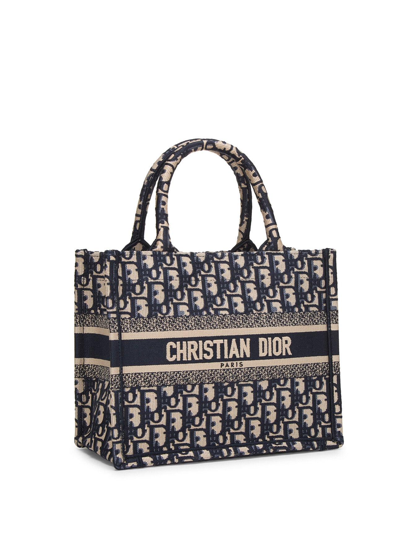 Vintage Dior Navy Canvas Small Book Tote Bag