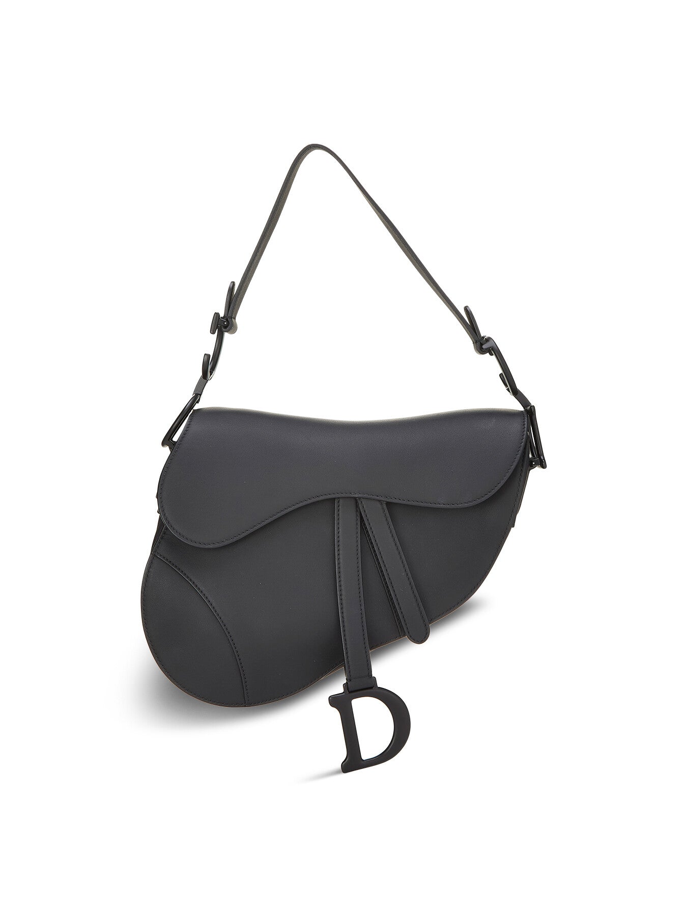 Vintage Dior Black Leather Ultra Matte Saddle Bag