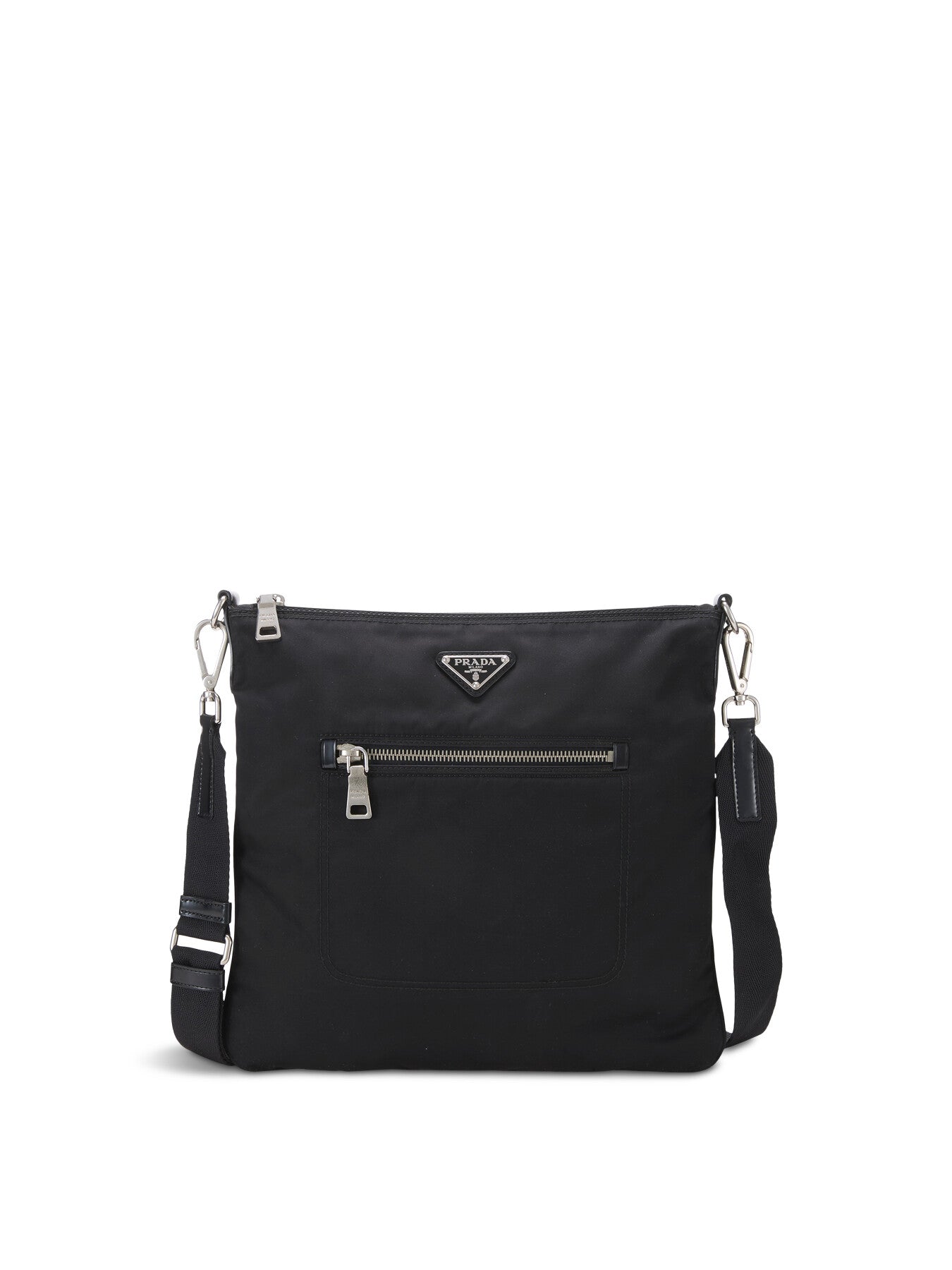 Vintage Prada Black Nylon Front Zip Pocket Small Messenger Bag