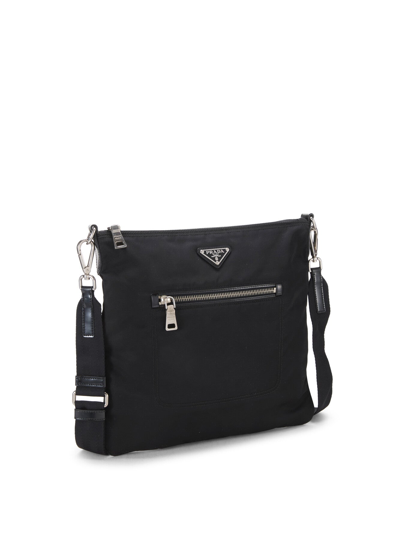 Vintage Prada Black Nylon Front Zip Pocket Small Messenger Bag