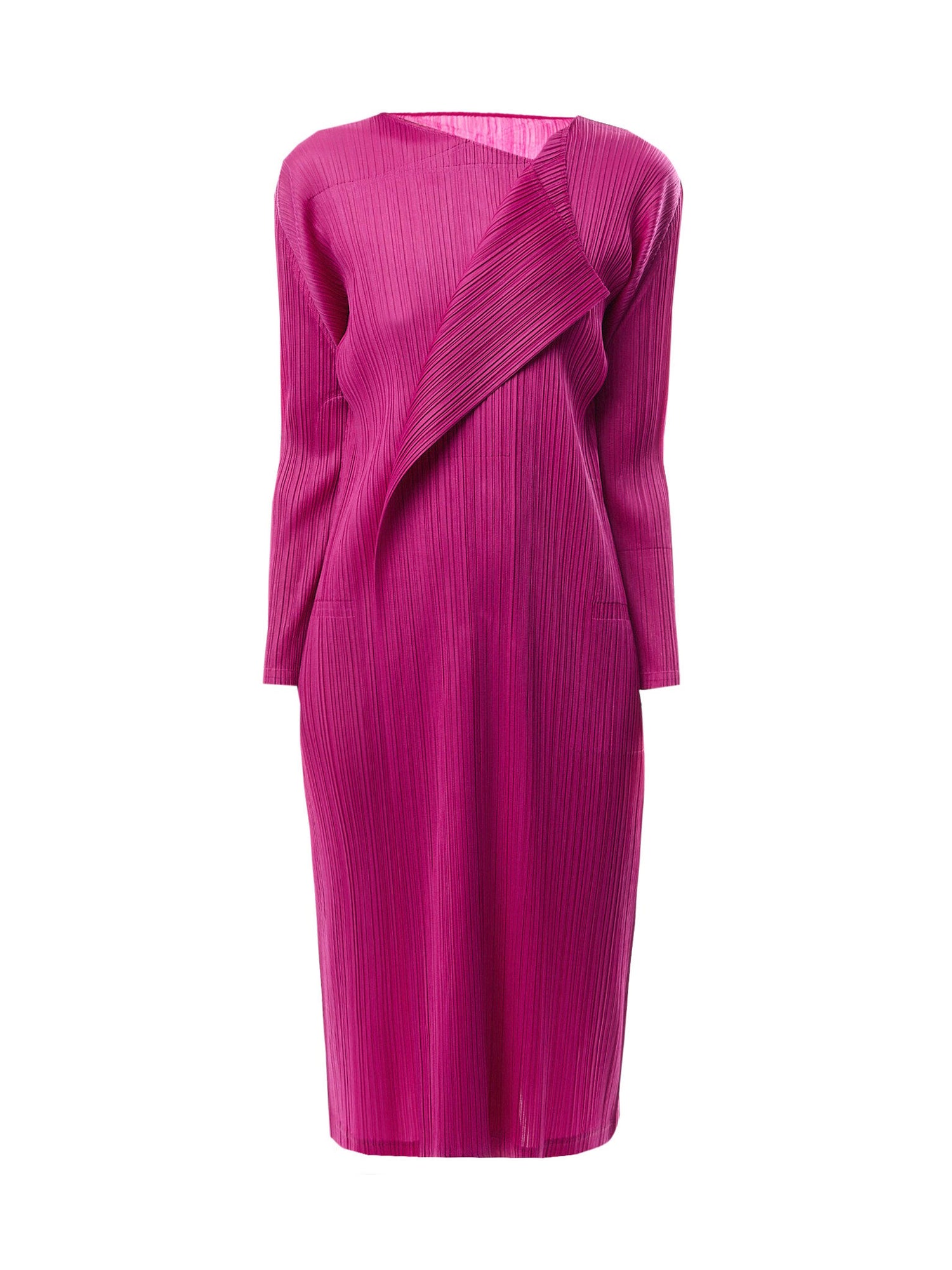 Pleats Light Wave Fold Detail Pink Midi Dress