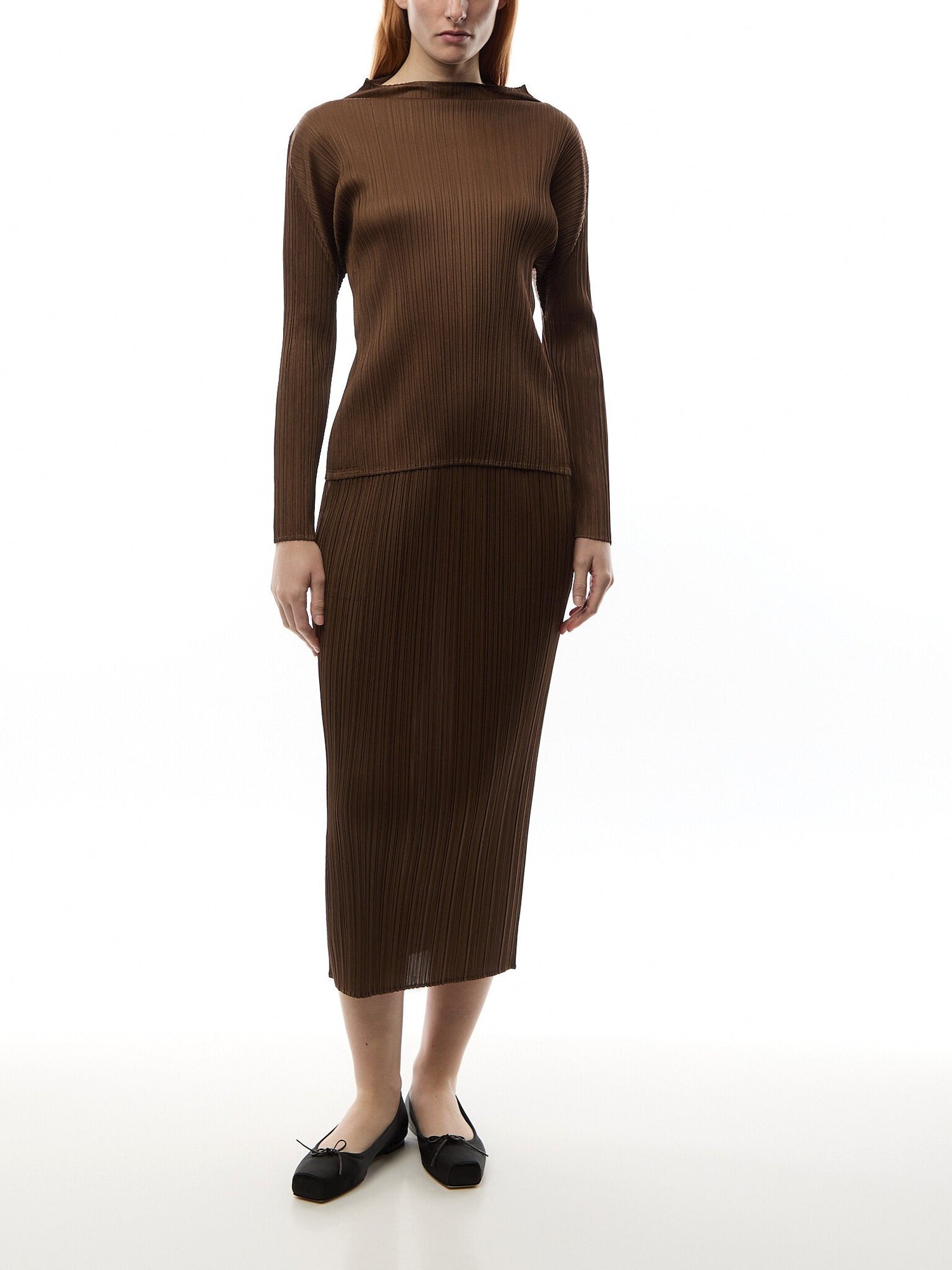 Pleats Colourful Basics Brown Pencil Skirt