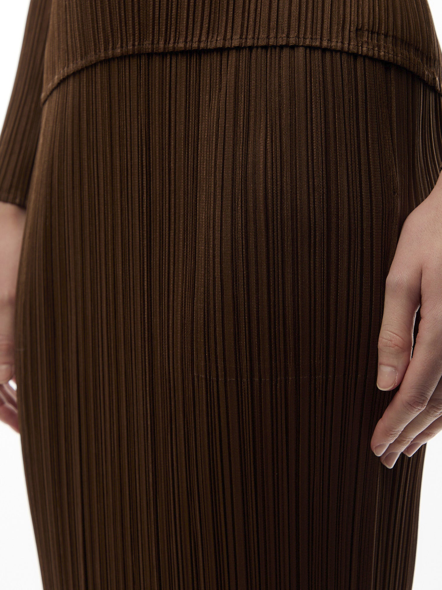 Pleats Colourful Basics Brown Pencil Skirt