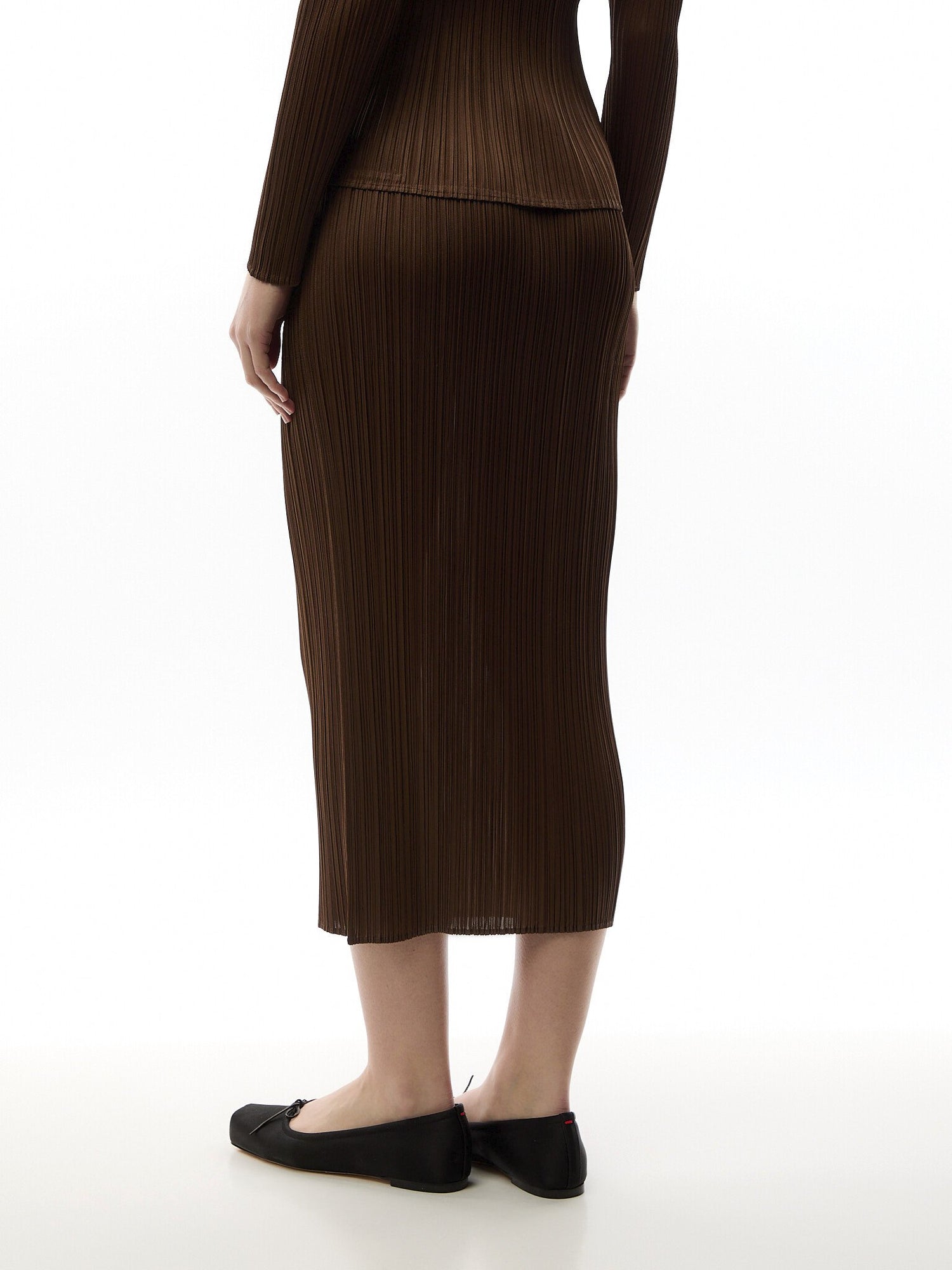 Pleats Colourful Basics Brown Pencil Skirt