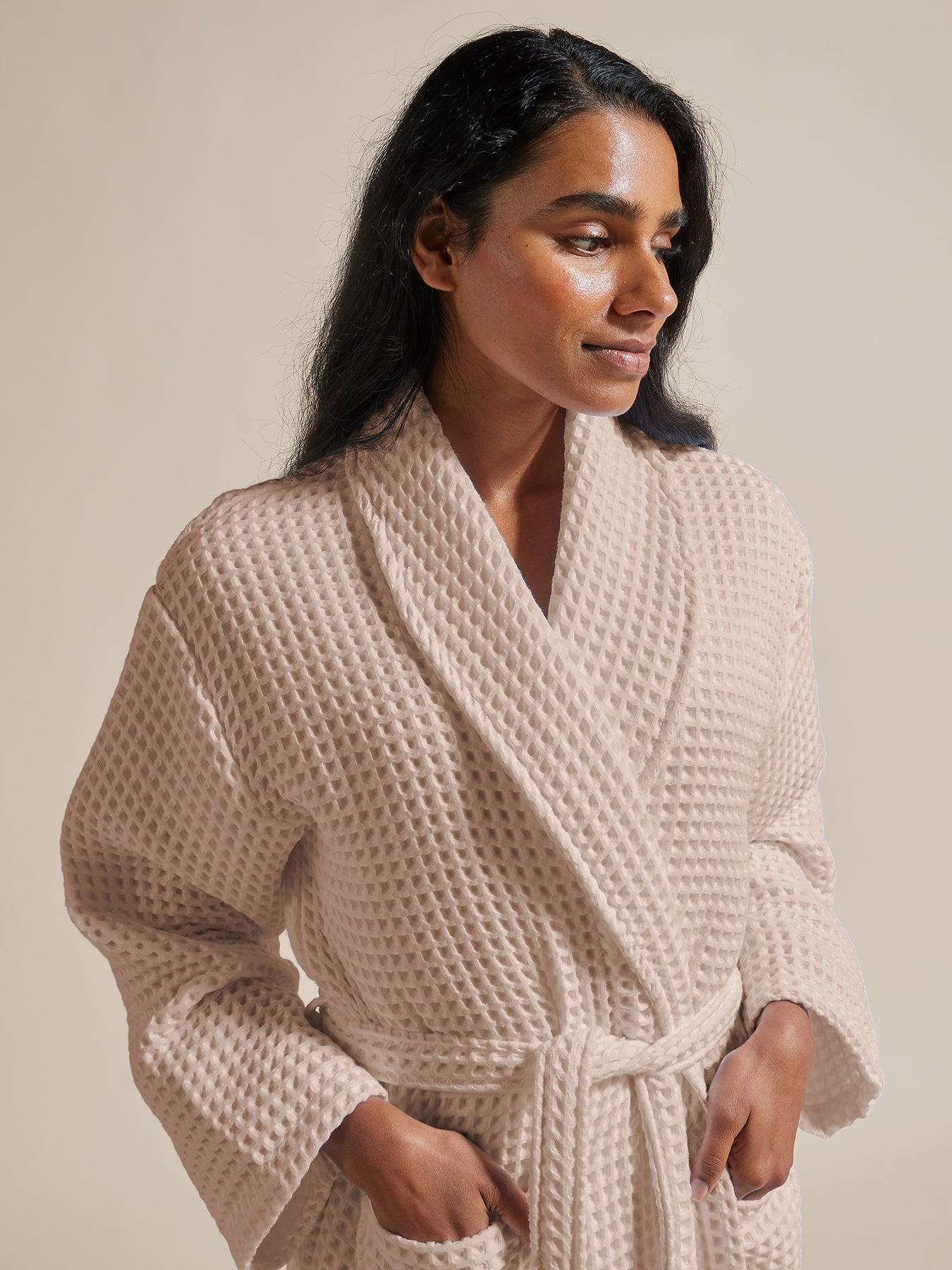 Waffle Cotton Robe Pink