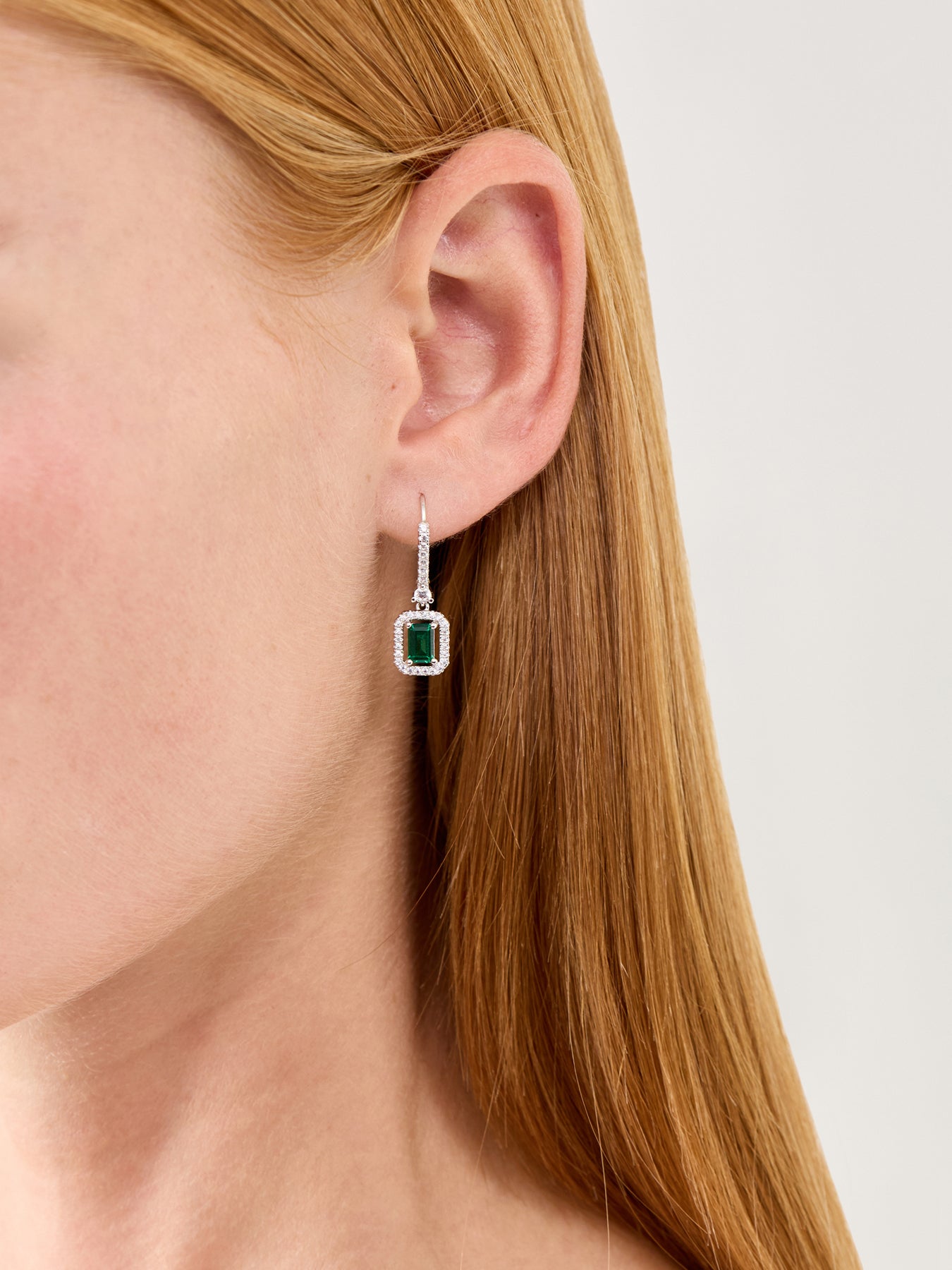 Moxie Earrings Emerald White Gold Plated