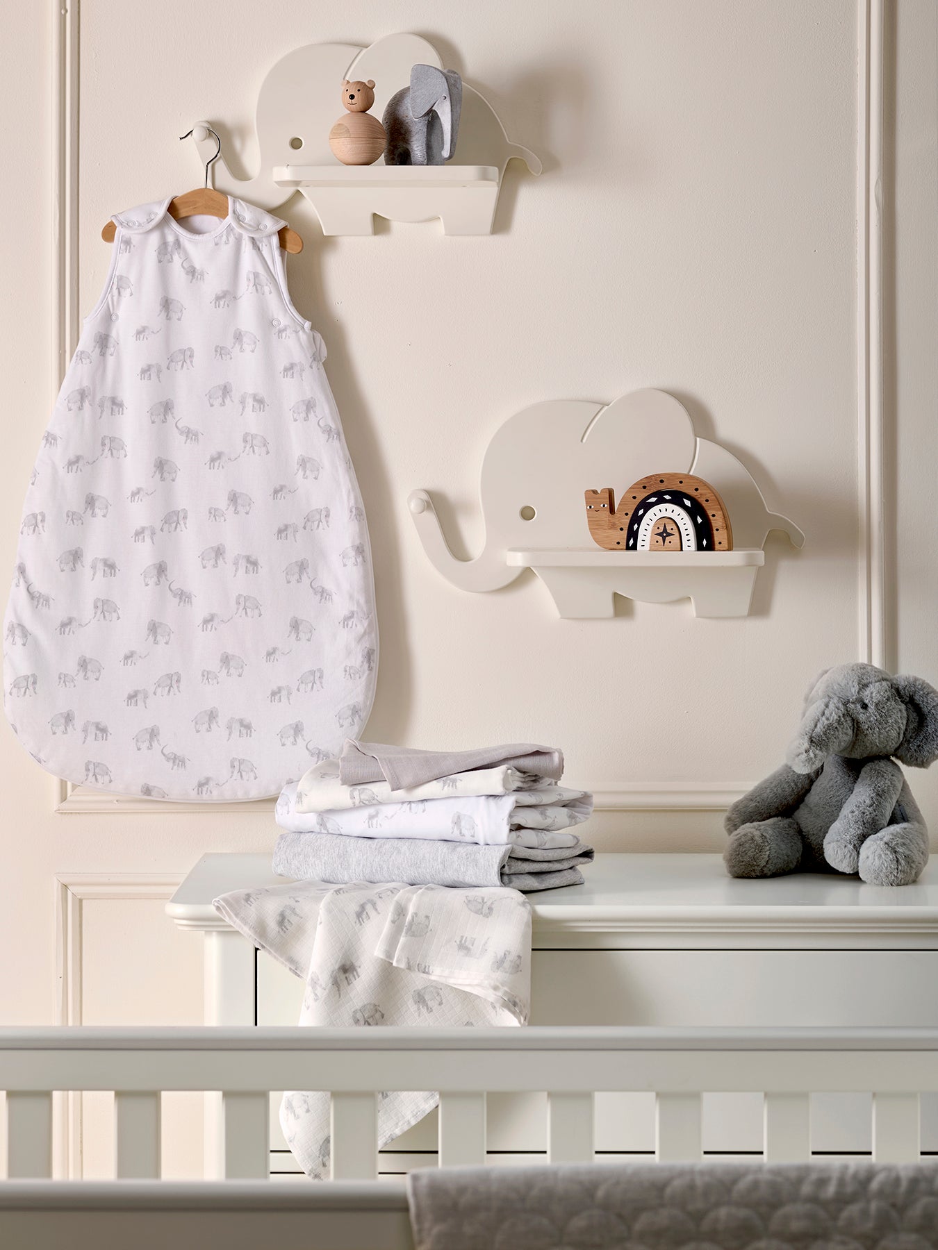 3Pk Muslin Squares Elephant White
