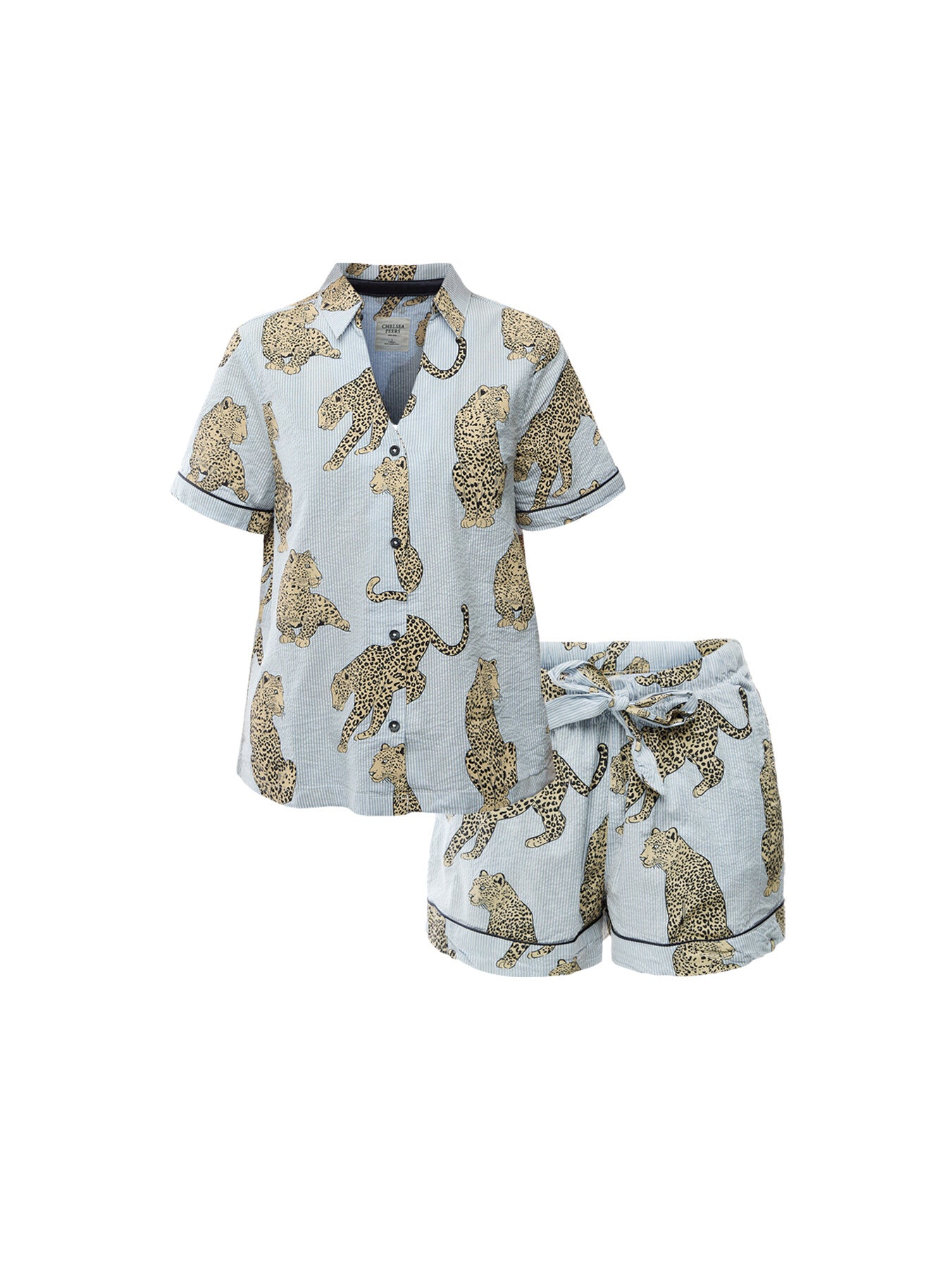 Seersucker Stripe Leopard Short Set