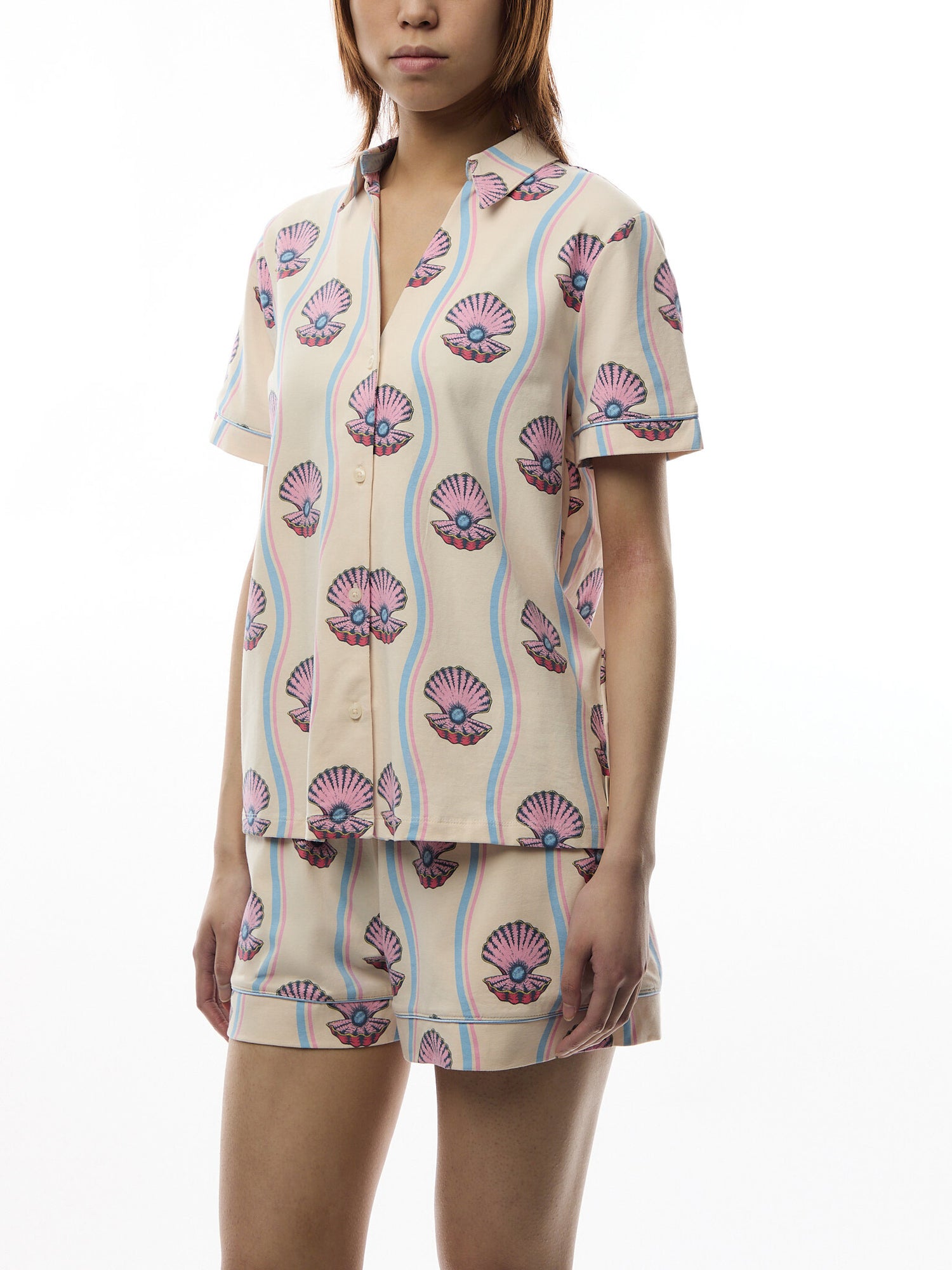 Wavy Shell Stripe Short Set