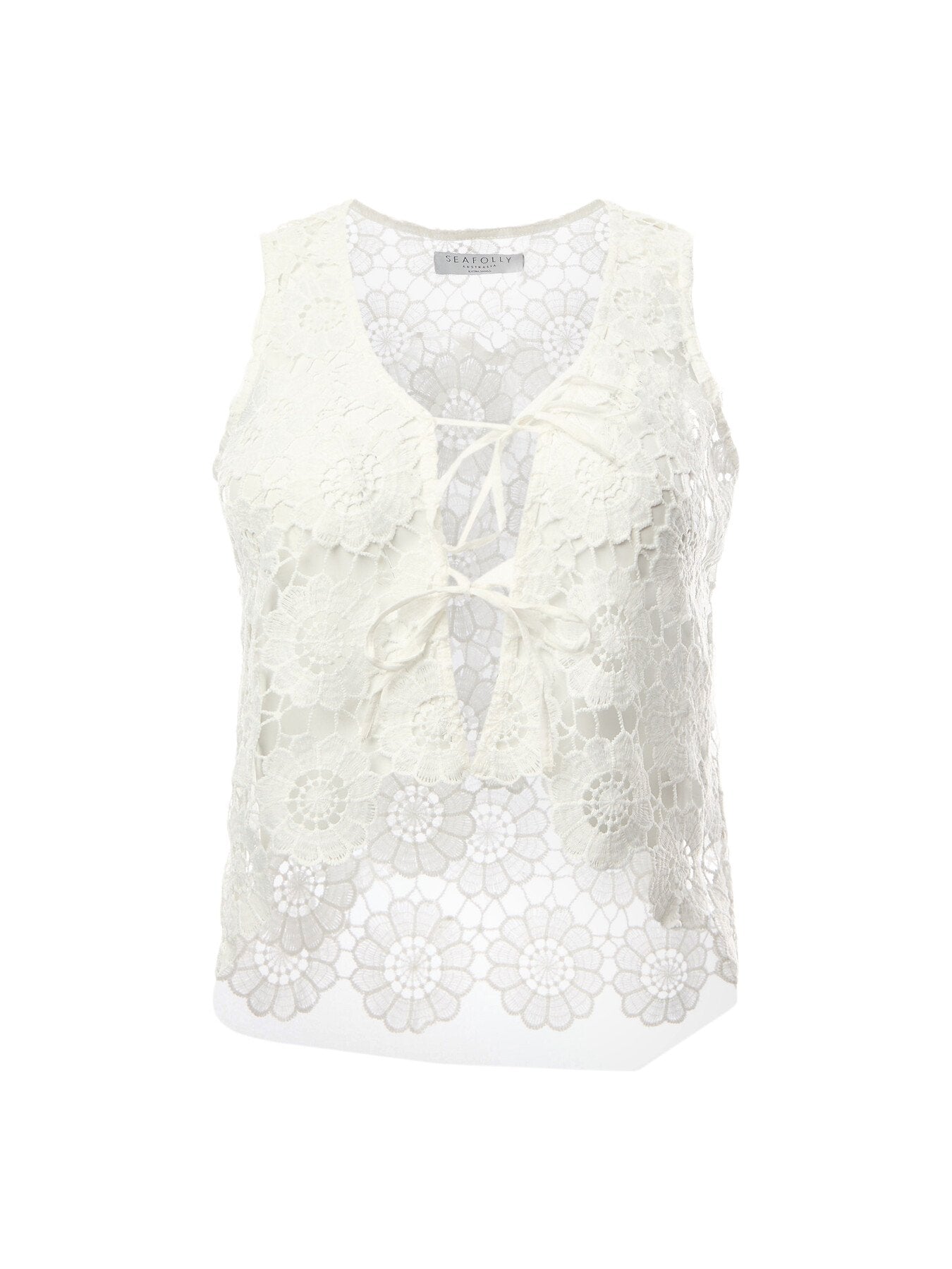 Tie Front Top White Crochet Top
