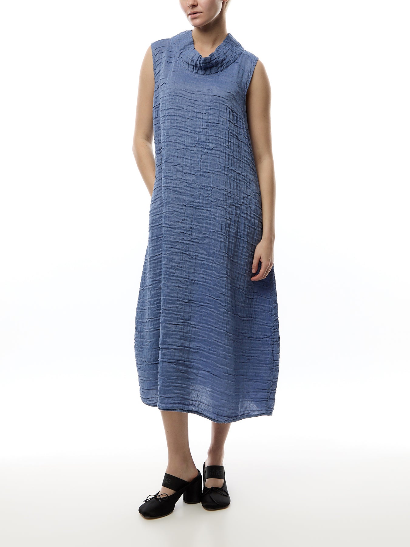 Silk Crinkle Sleveless Cowl Neck Dress