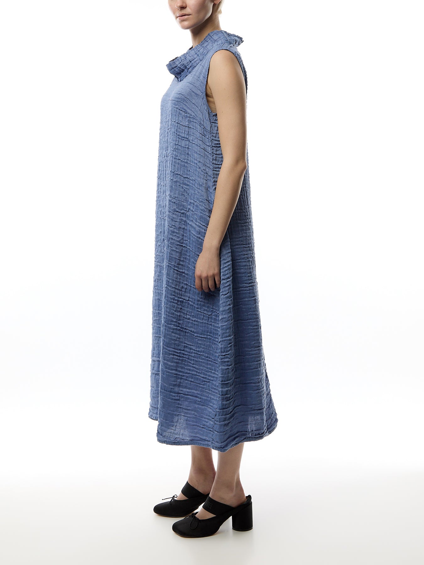 Silk Crinkle Sleveless Cowl Neck Dress