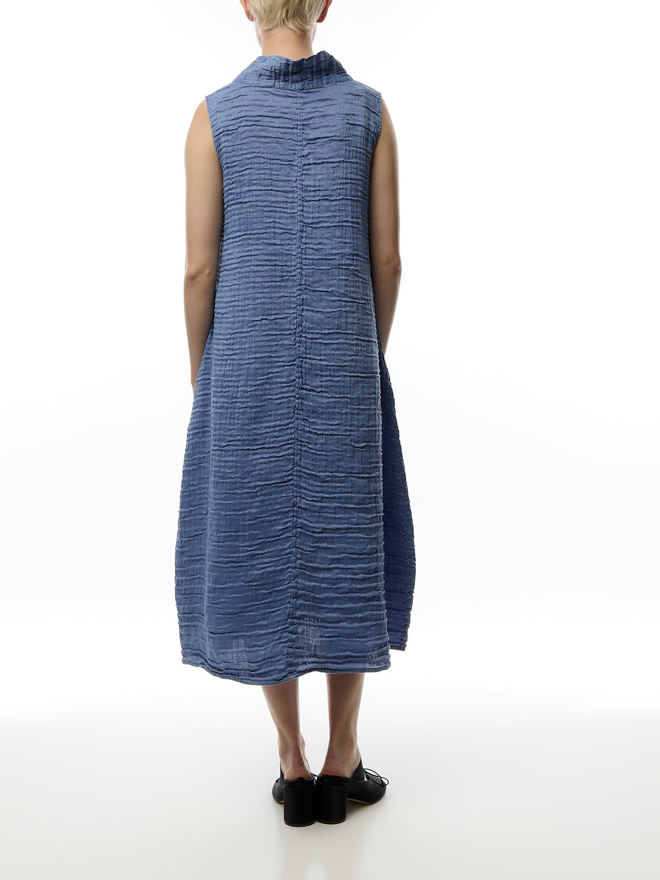 Silk Crinkle Sleveless Cowl Neck Dress