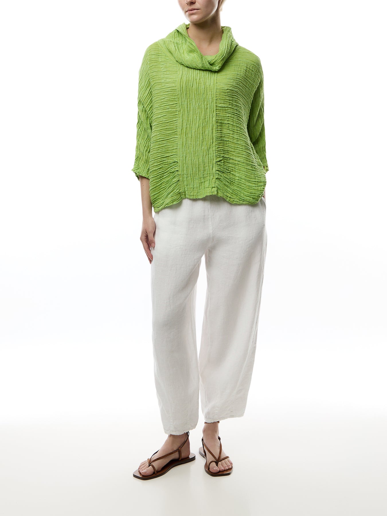 Silk Crinkle Cowl Neck Top