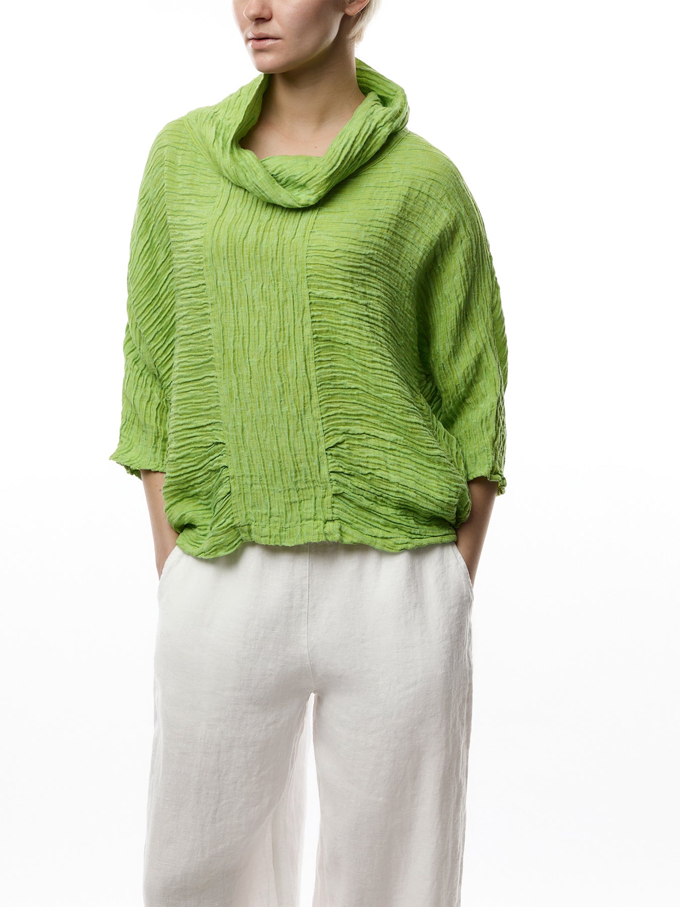 Silk Crinkle Cowl Neck Top