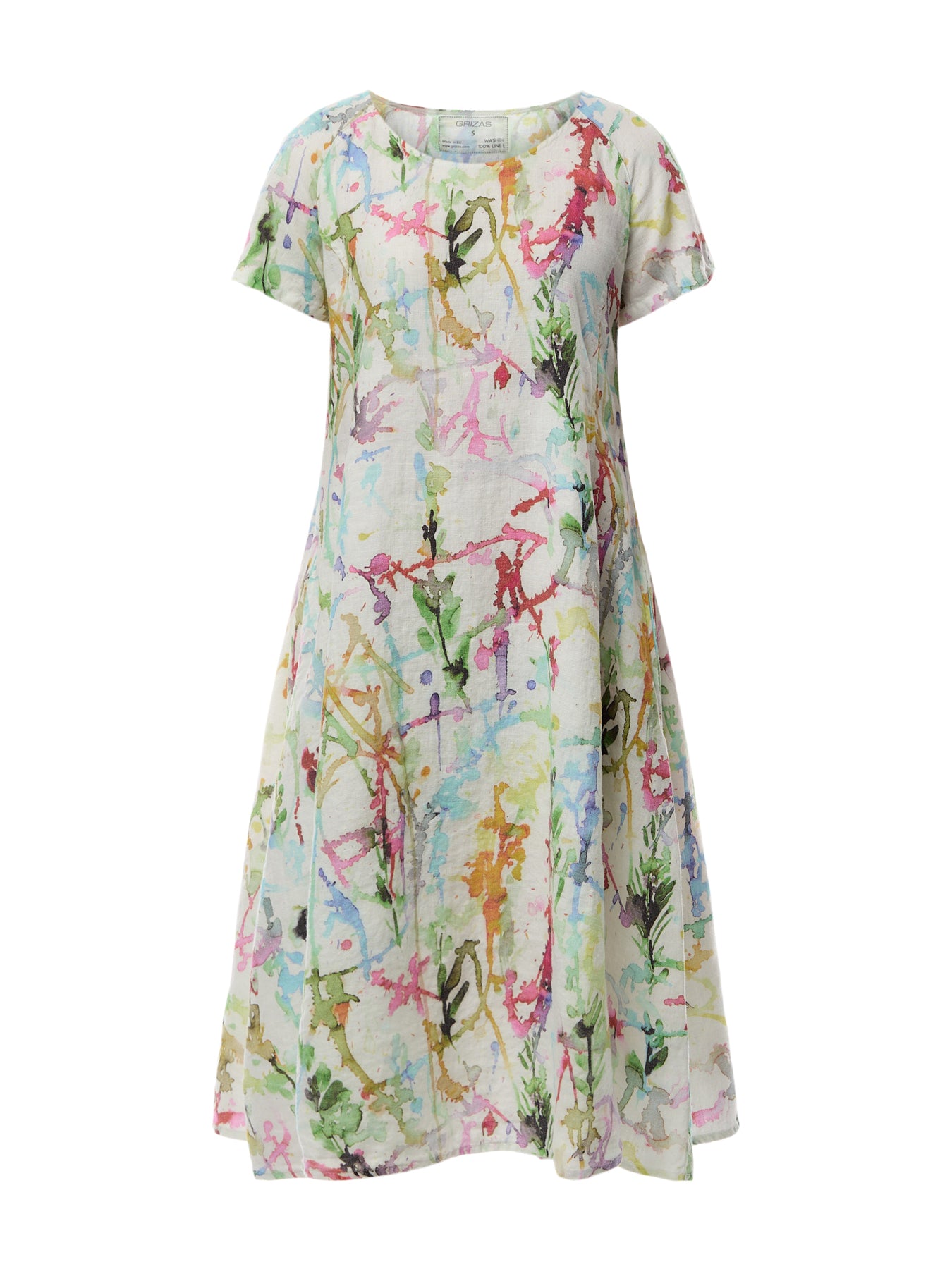 Short Sleeve A Line Printed Linen Dress