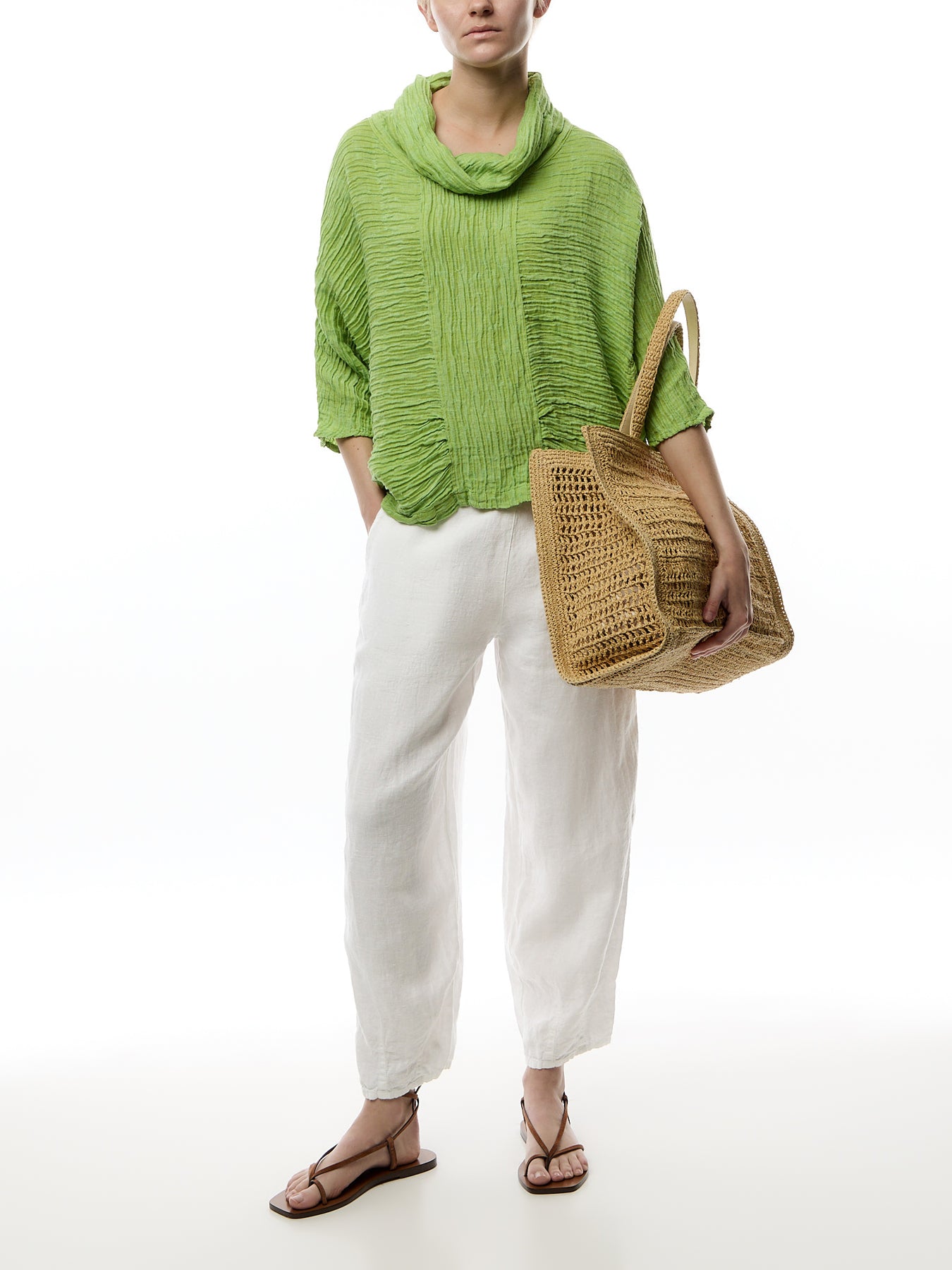 Bubble Cropped Linen Trouser