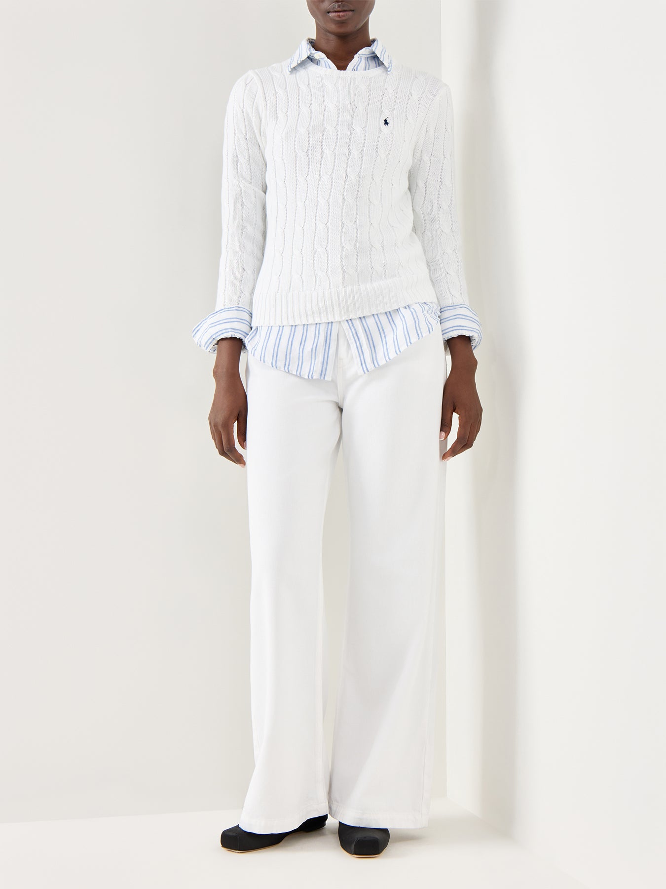 Classic Stripe Long Sleeve Button Front Shirt White Pond Blue