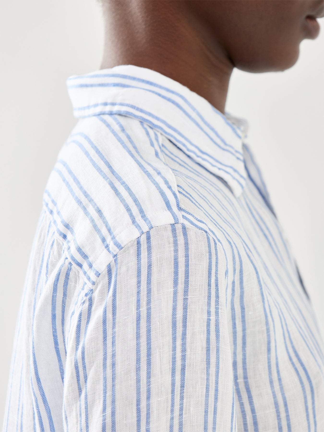 Classic Stripe Long Sleeve Button Front Shirt White Pond Blue