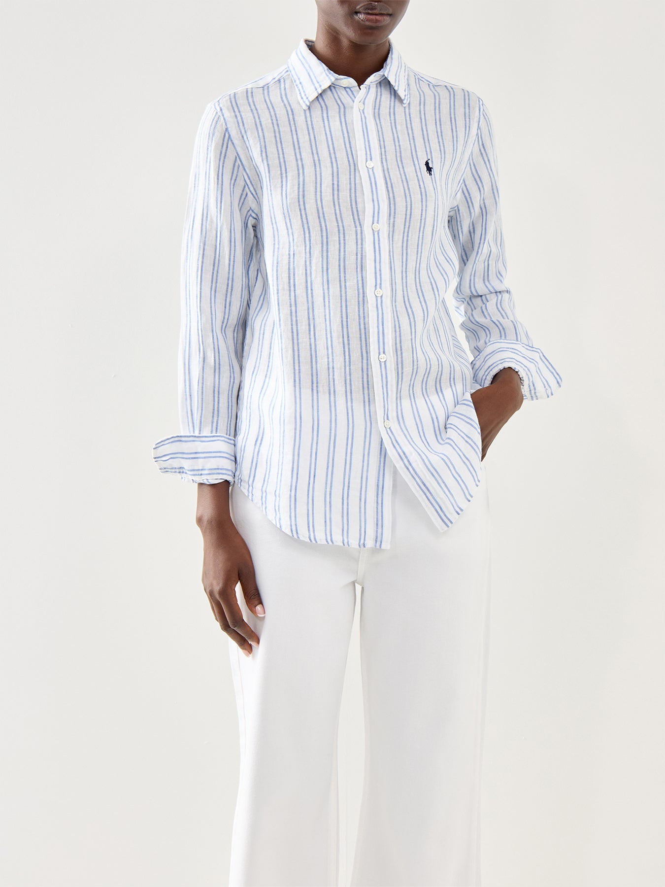 Classic Stripe Long Sleeve Button Front Shirt White Pond Blue