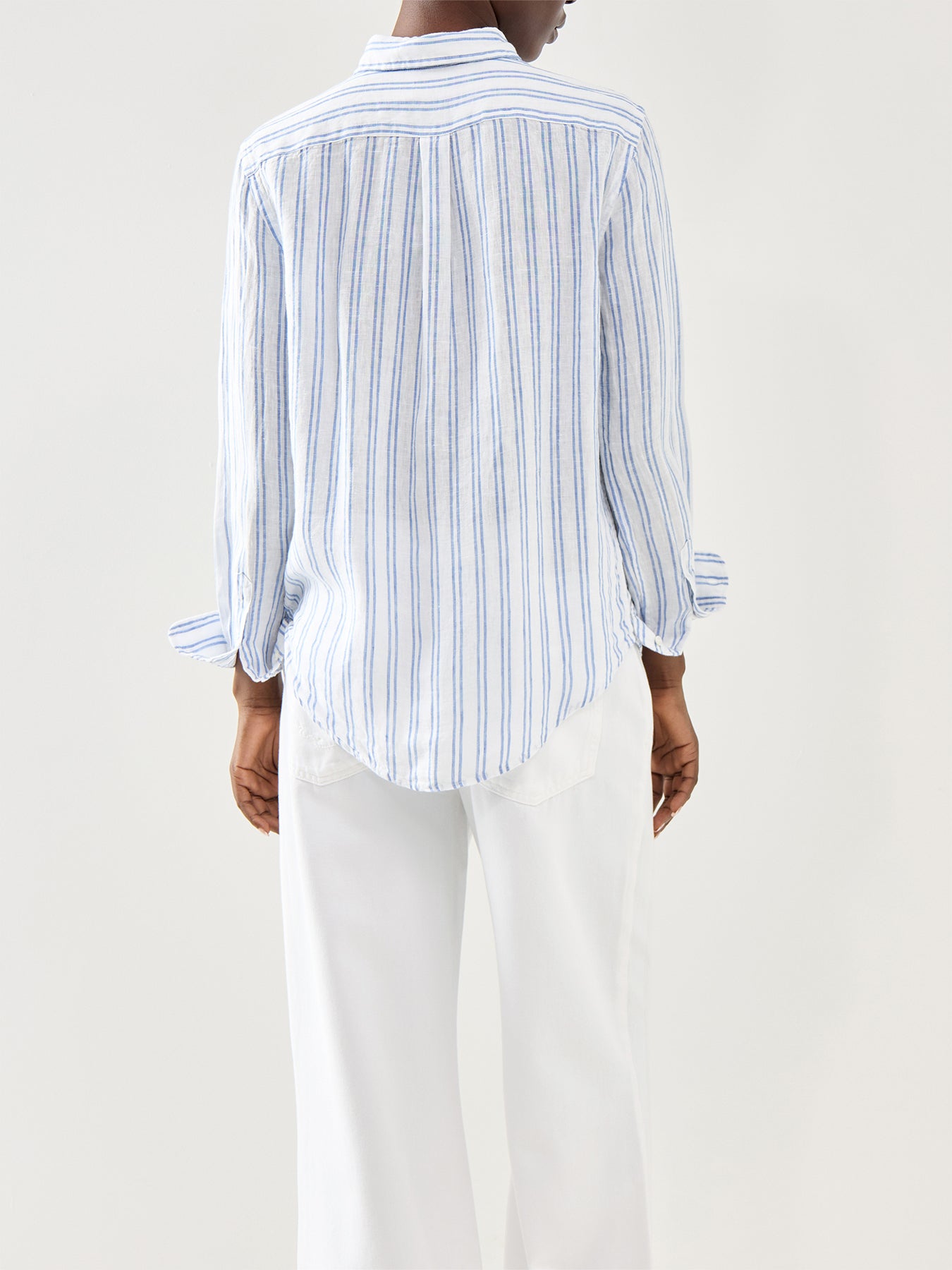 Classic Stripe Long Sleeve Button Front Shirt White Pond Blue