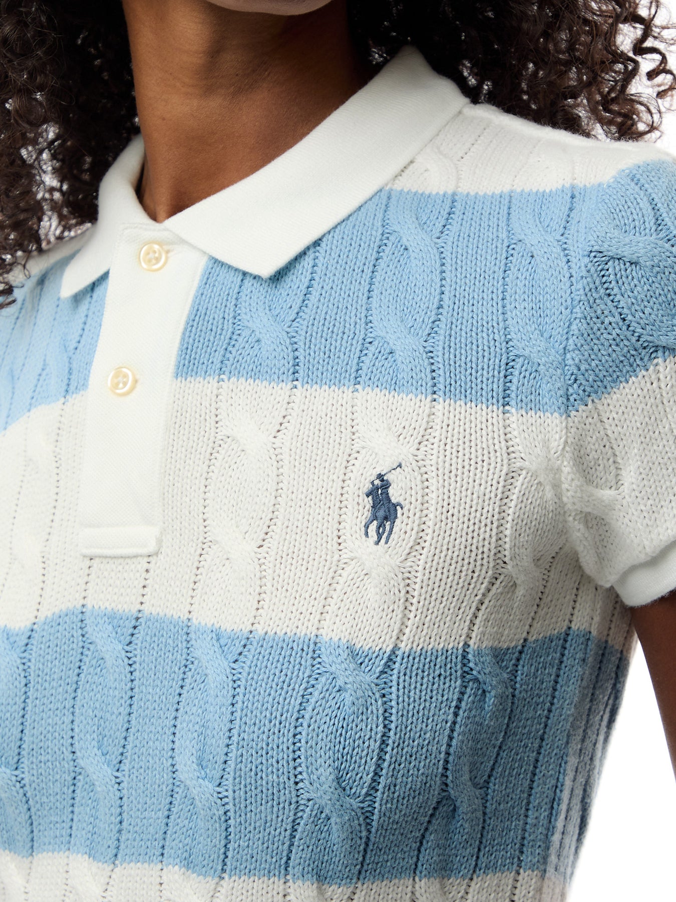 Short Sleeve Striped Cable knit Polo Shirt