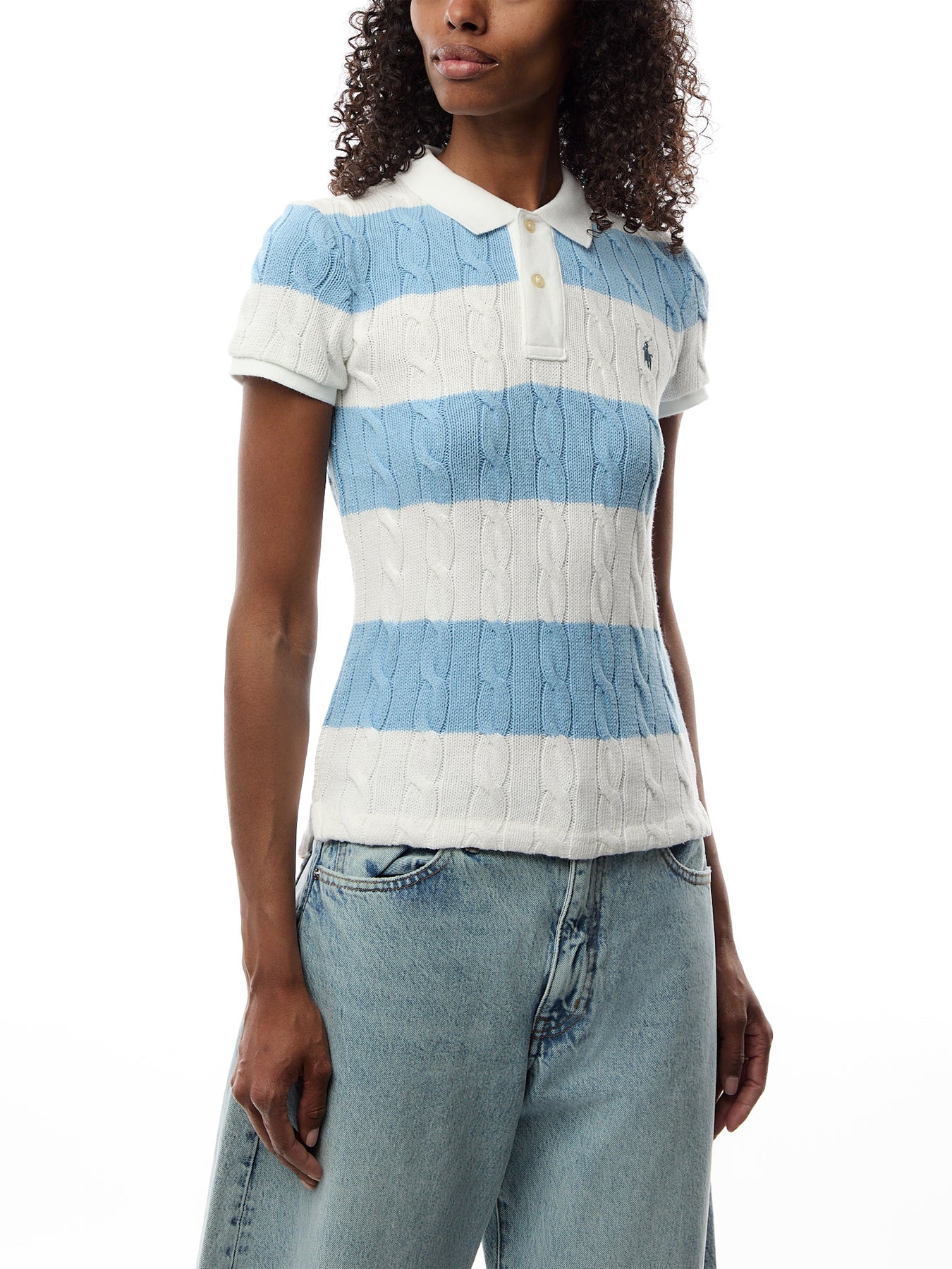 Short Sleeve Striped Cable knit Polo Shirt