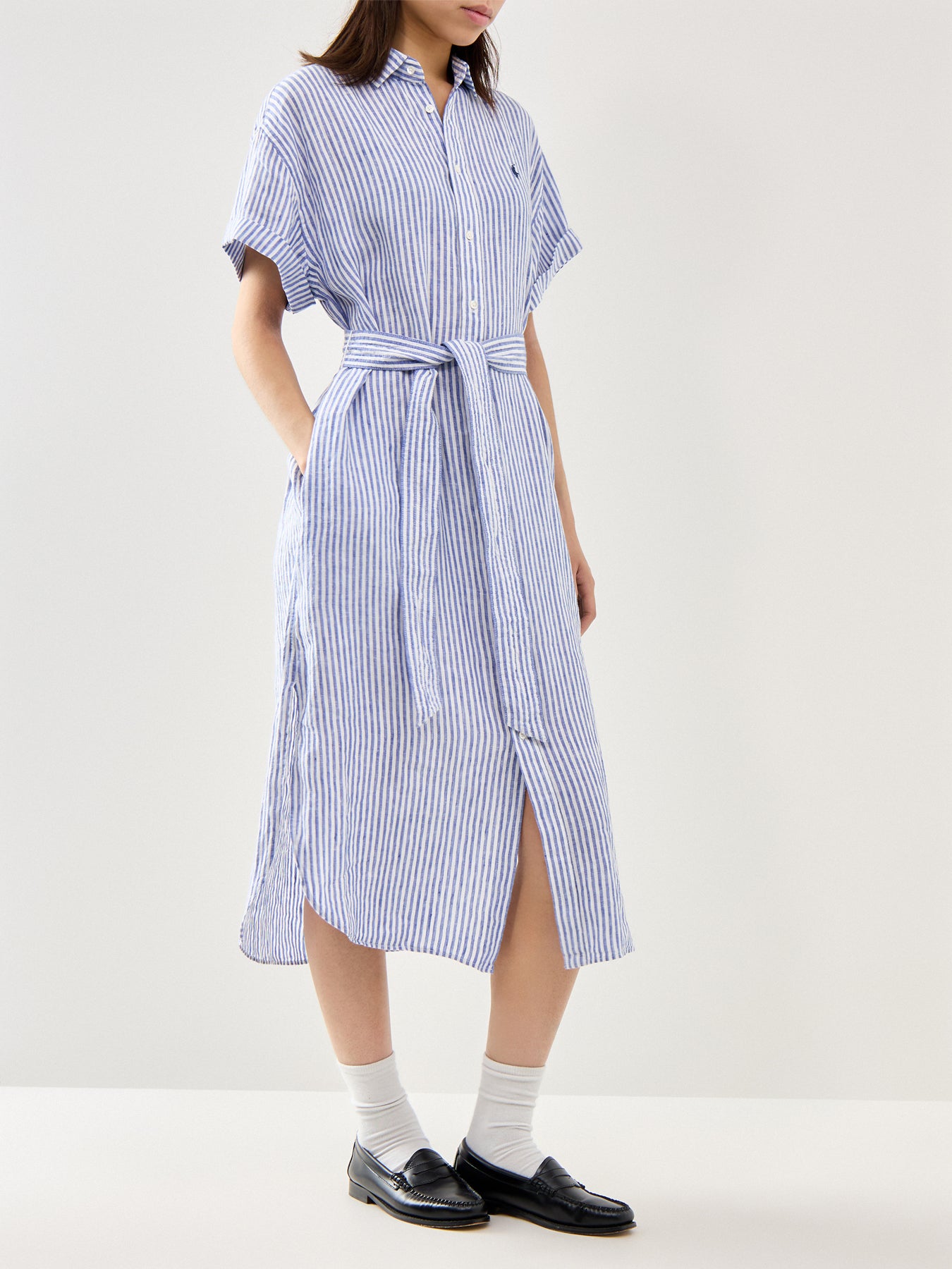 Woven Shirt Dress Dress White-Royal