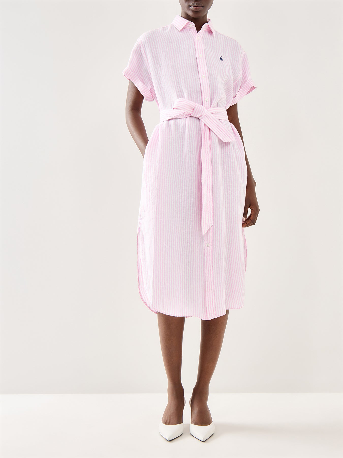 Woven Shirt Dress Dress 1880A White/Pink