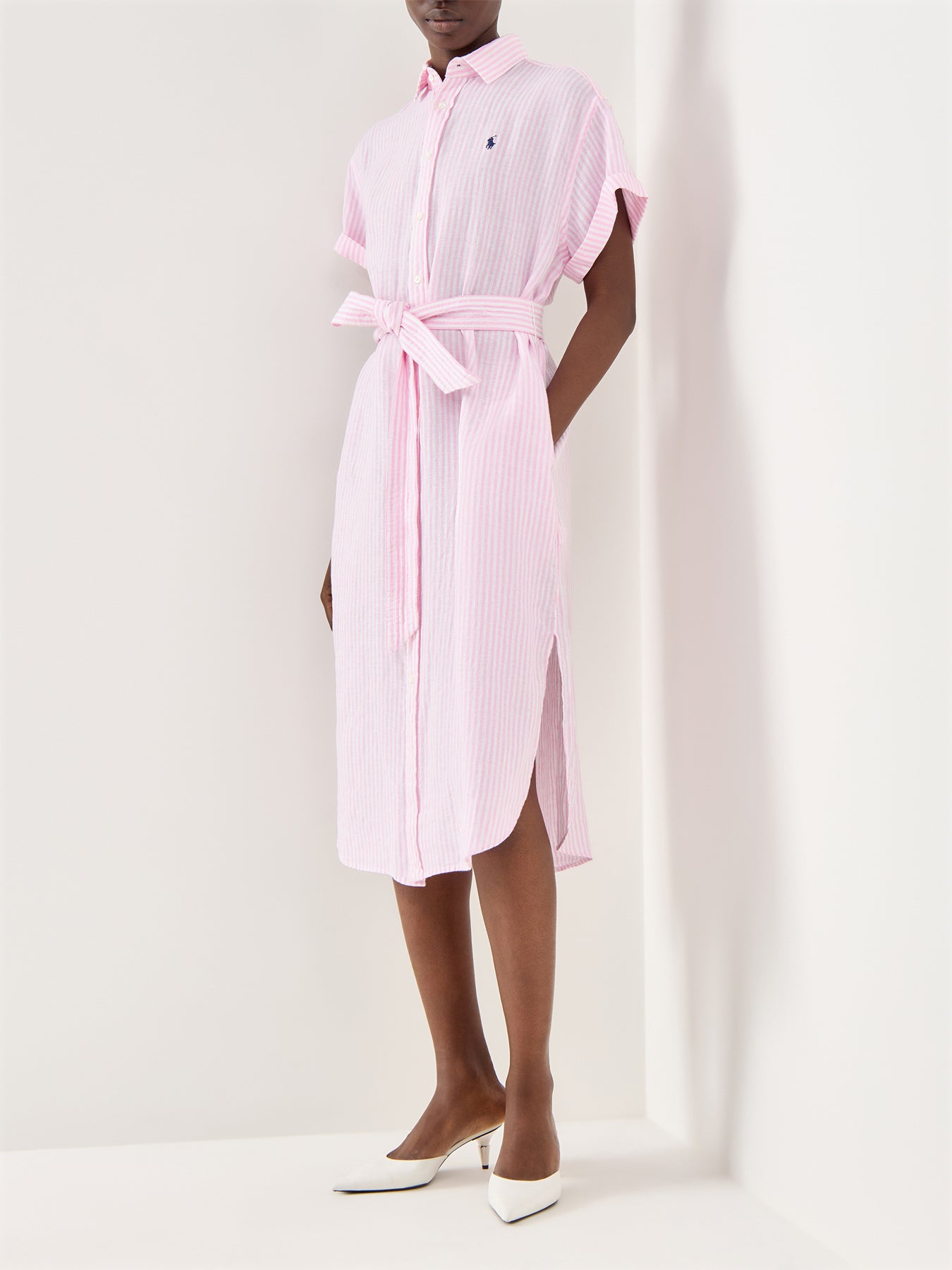 Woven Shirt Dress Dress 1880A White/Pink