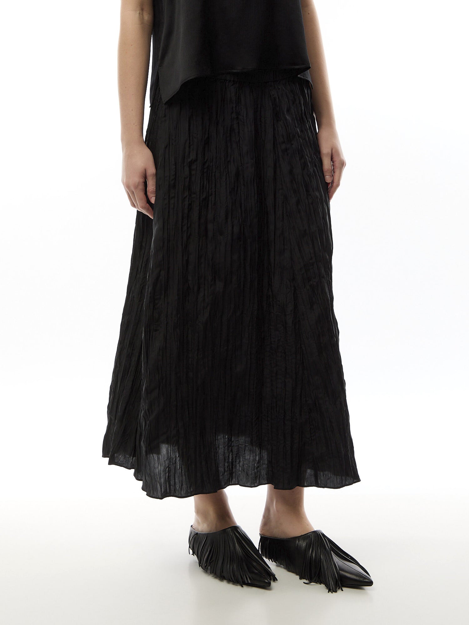 Crushed Silk Flared Skirt