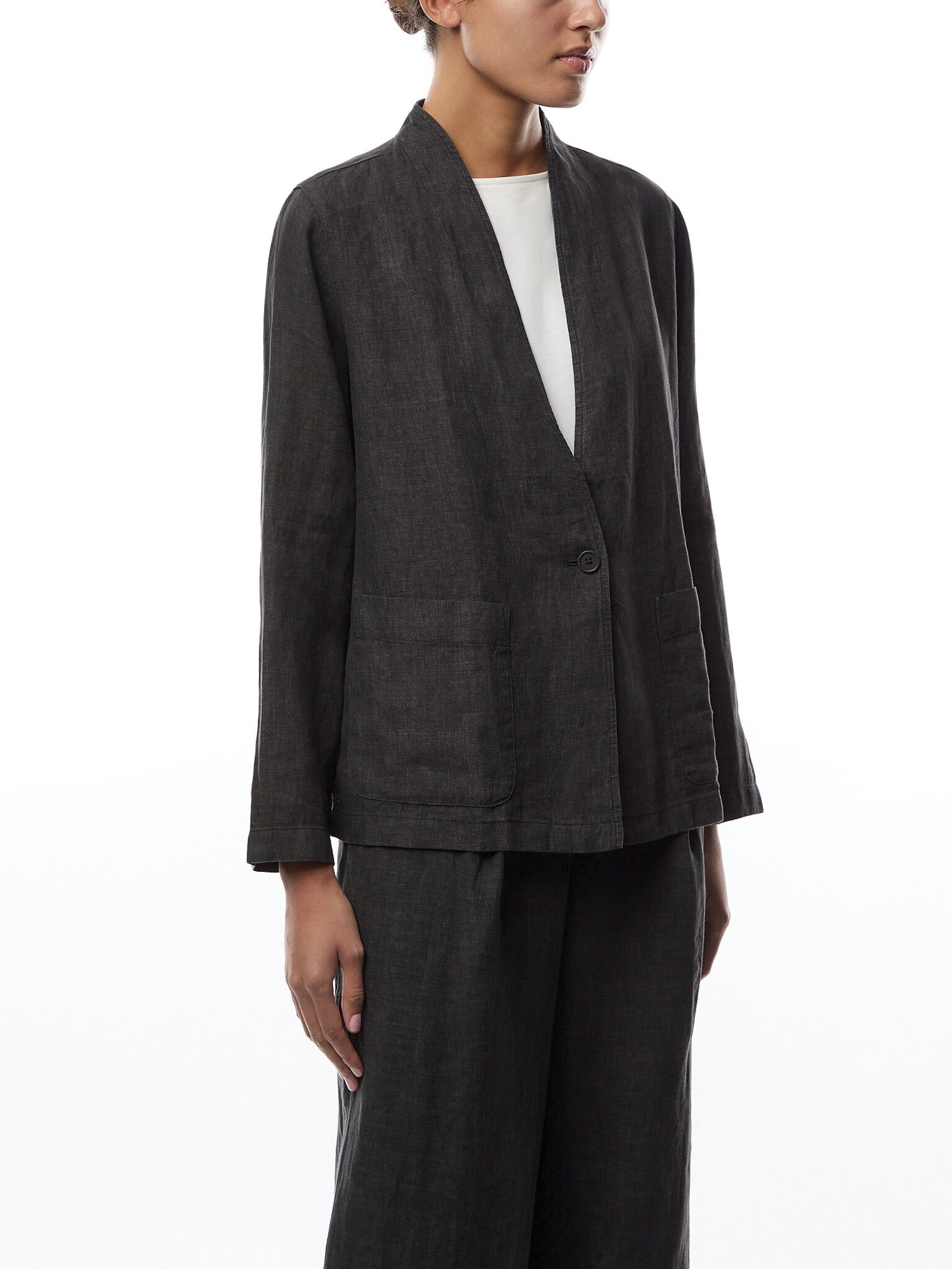 High Waisted Pleated Linen Trousers Grey