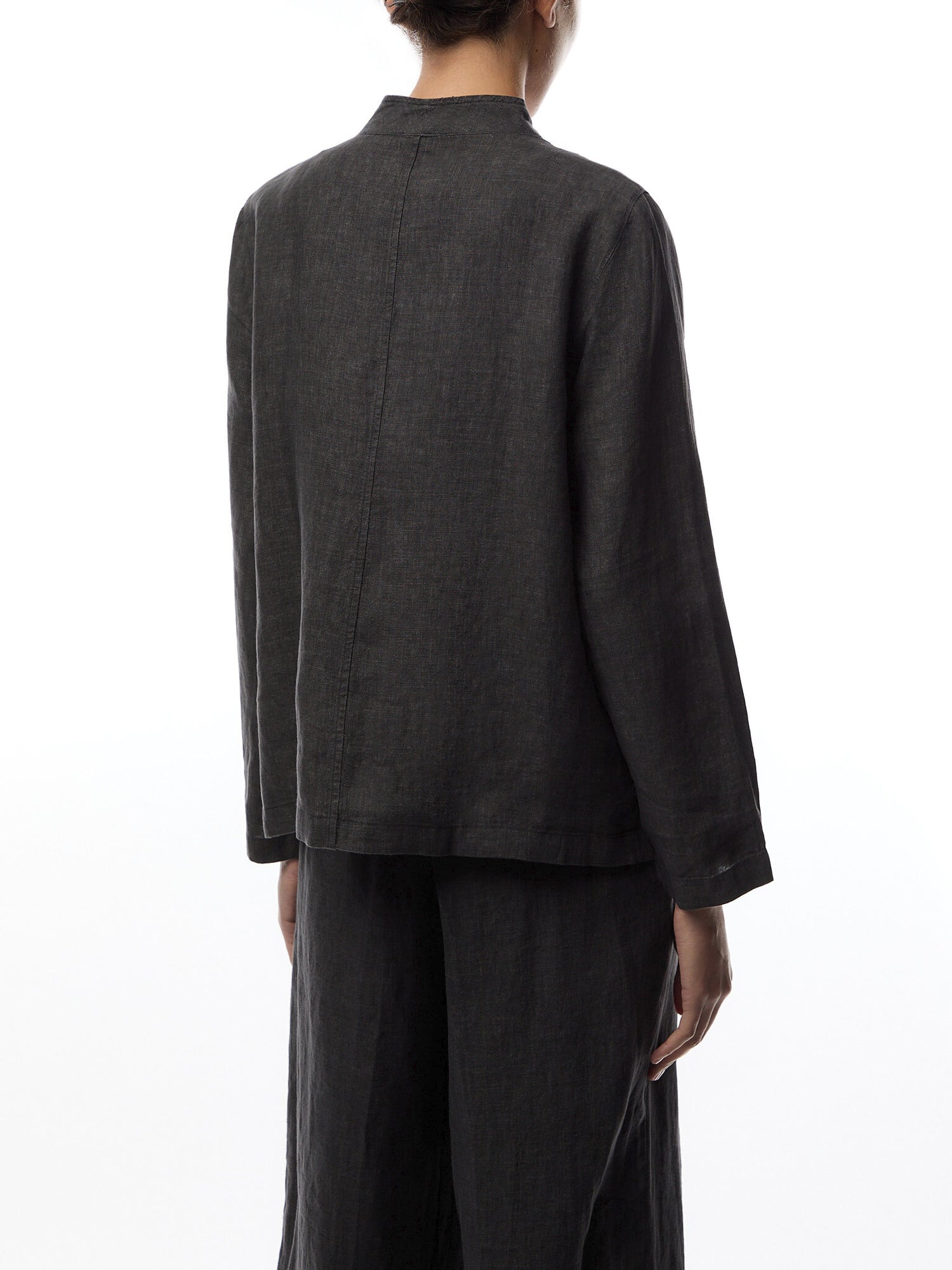 High Waisted Pleated Linen Trousers Grey