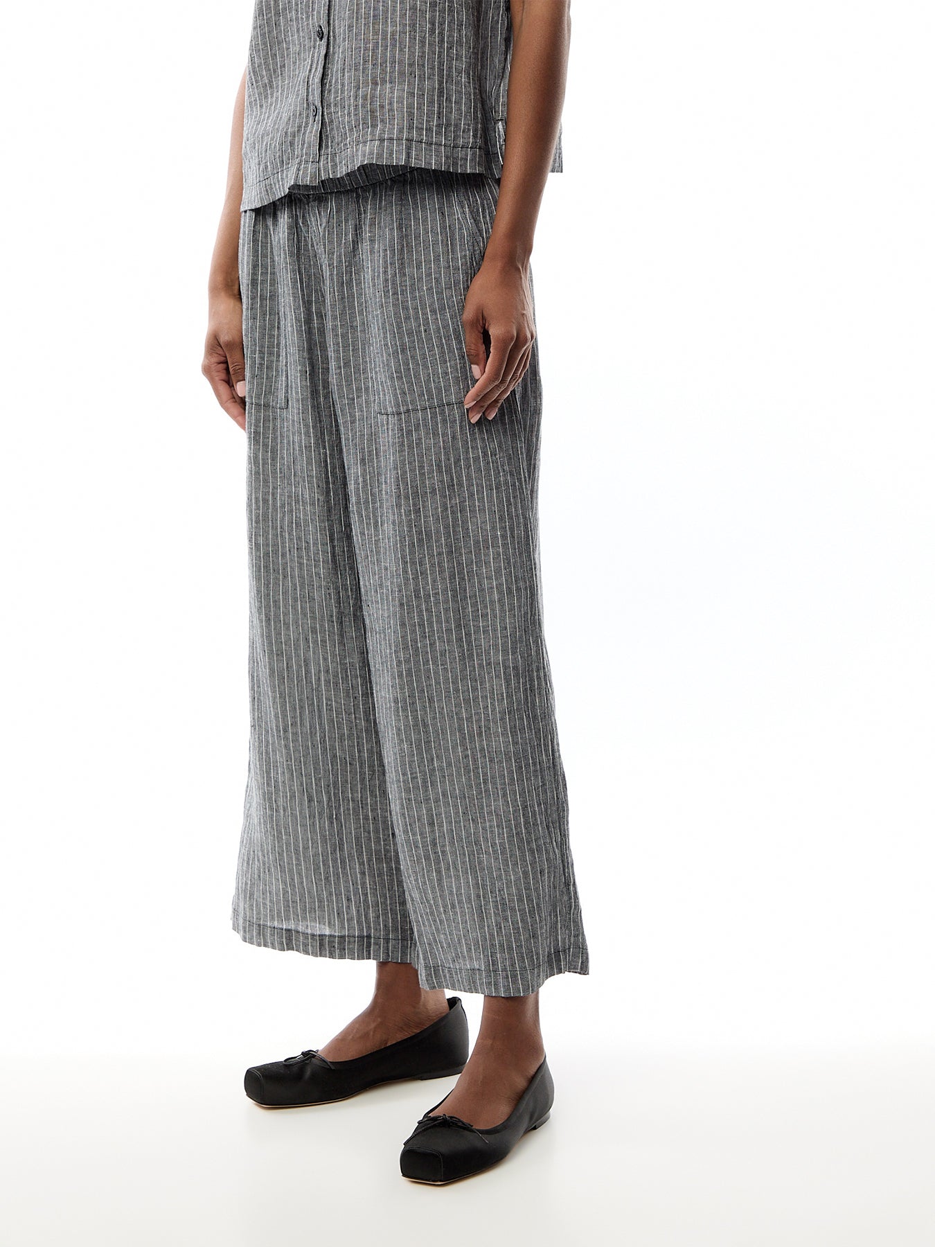 Wide Cropped Pant Puckered Linen