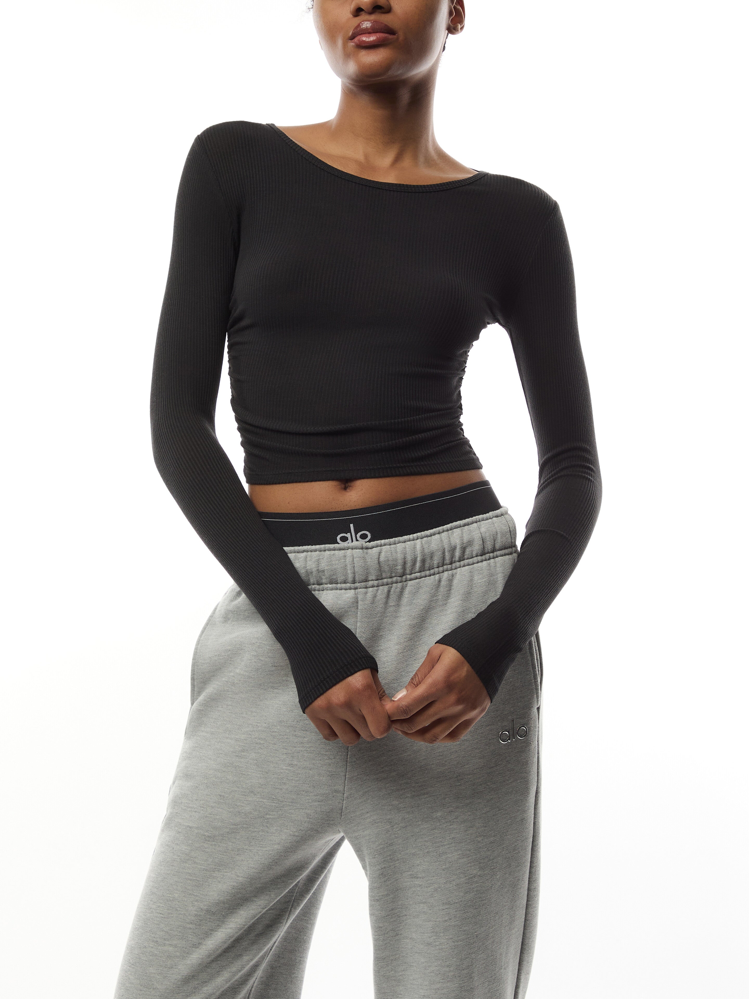 【alo】Gather Long Sleeve Top Black サイズ：S Gather Long Sleeve Top – Fenwick