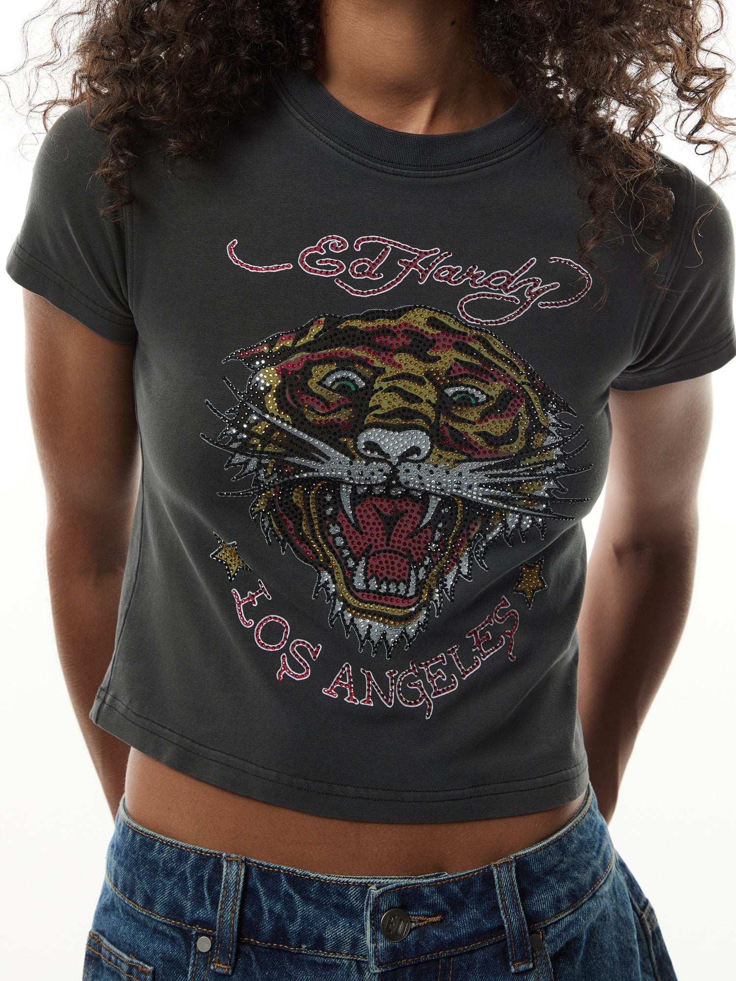 La-Roar-Tiger Diamante Cropped Baby T-Shirt