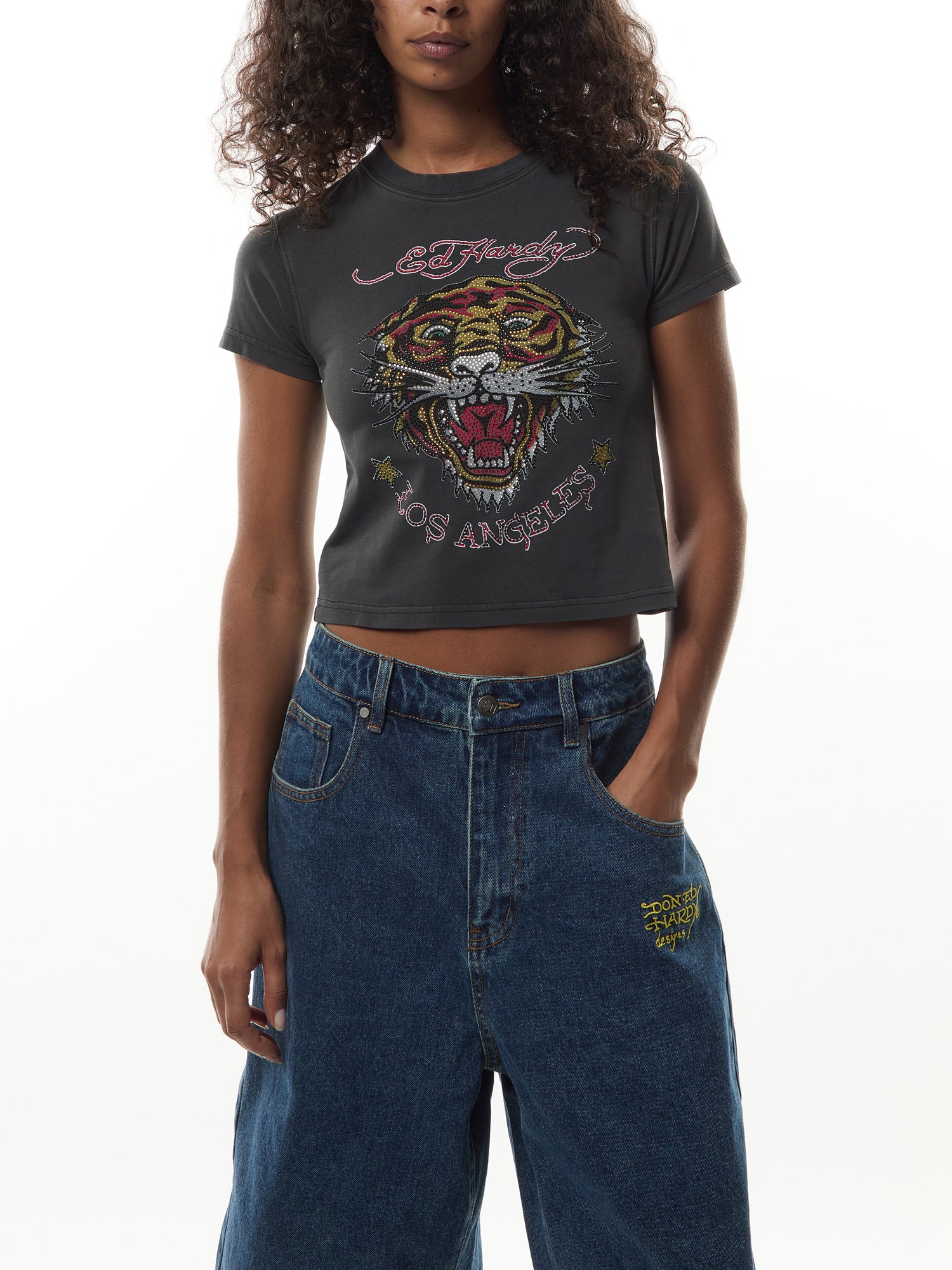 La-Roar-Tiger Diamante Cropped Baby T-Shirt