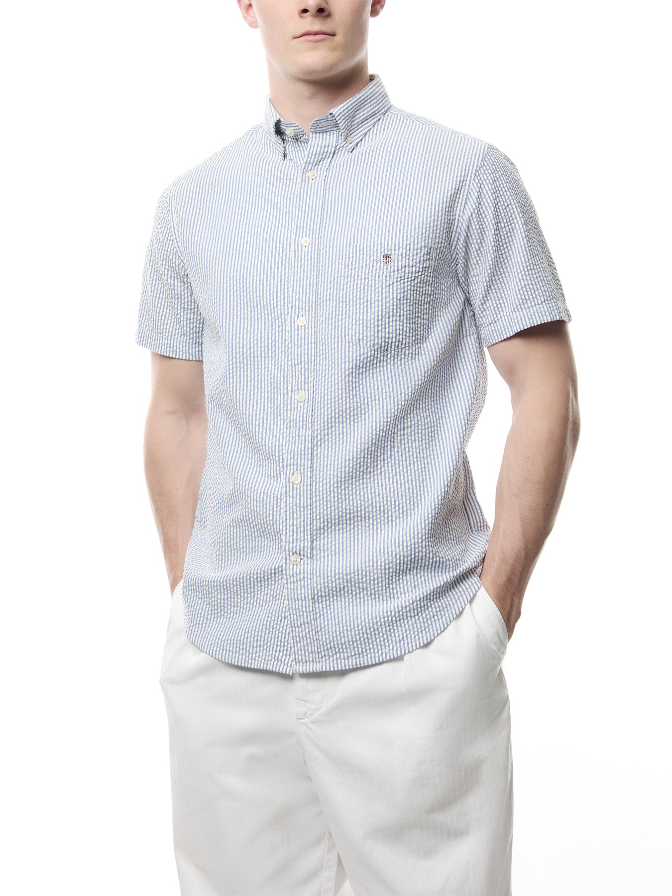 Regular Fit Striped Seersucker Short Sleeve Shirt