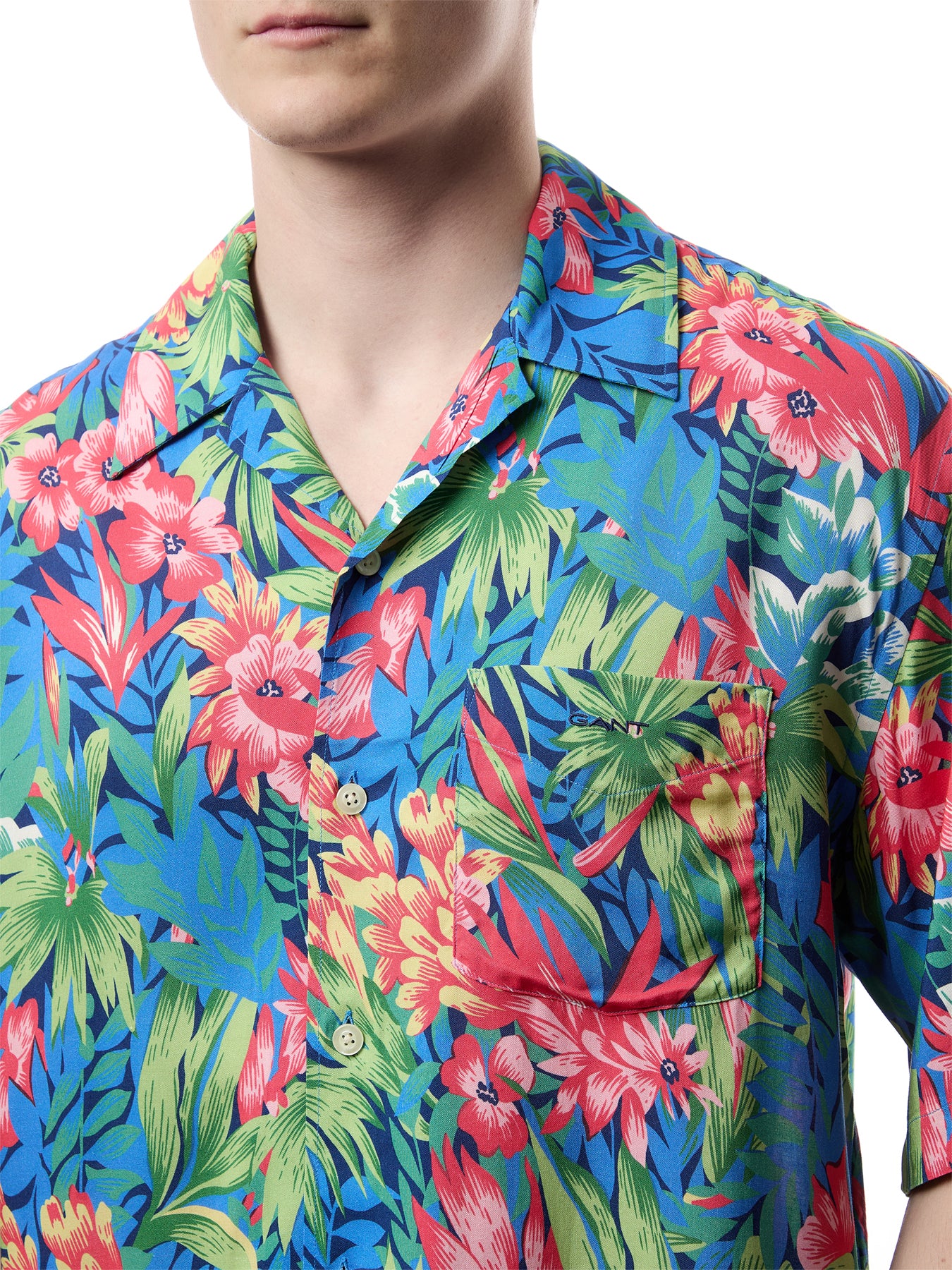 Relaxed Fit Tropical Print Short Sleeve Shirt