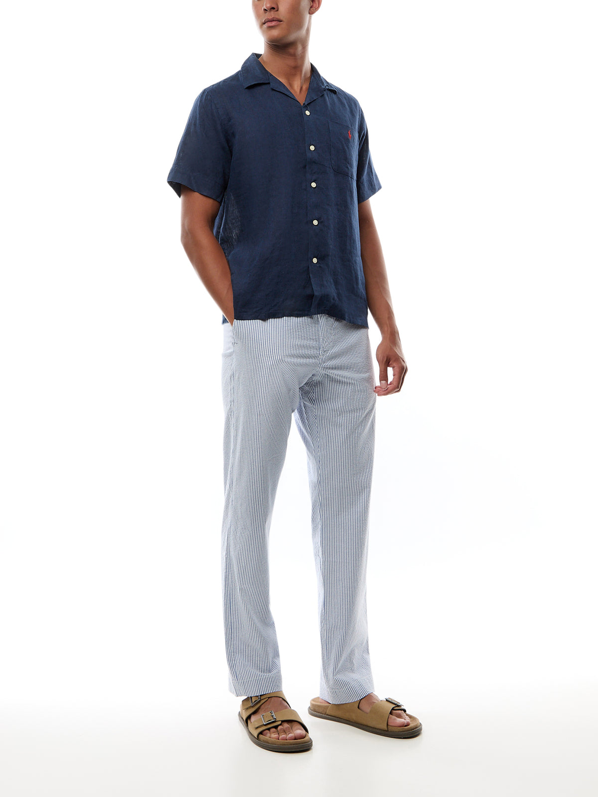 Linen Open Collar Short Sleeve Shirt