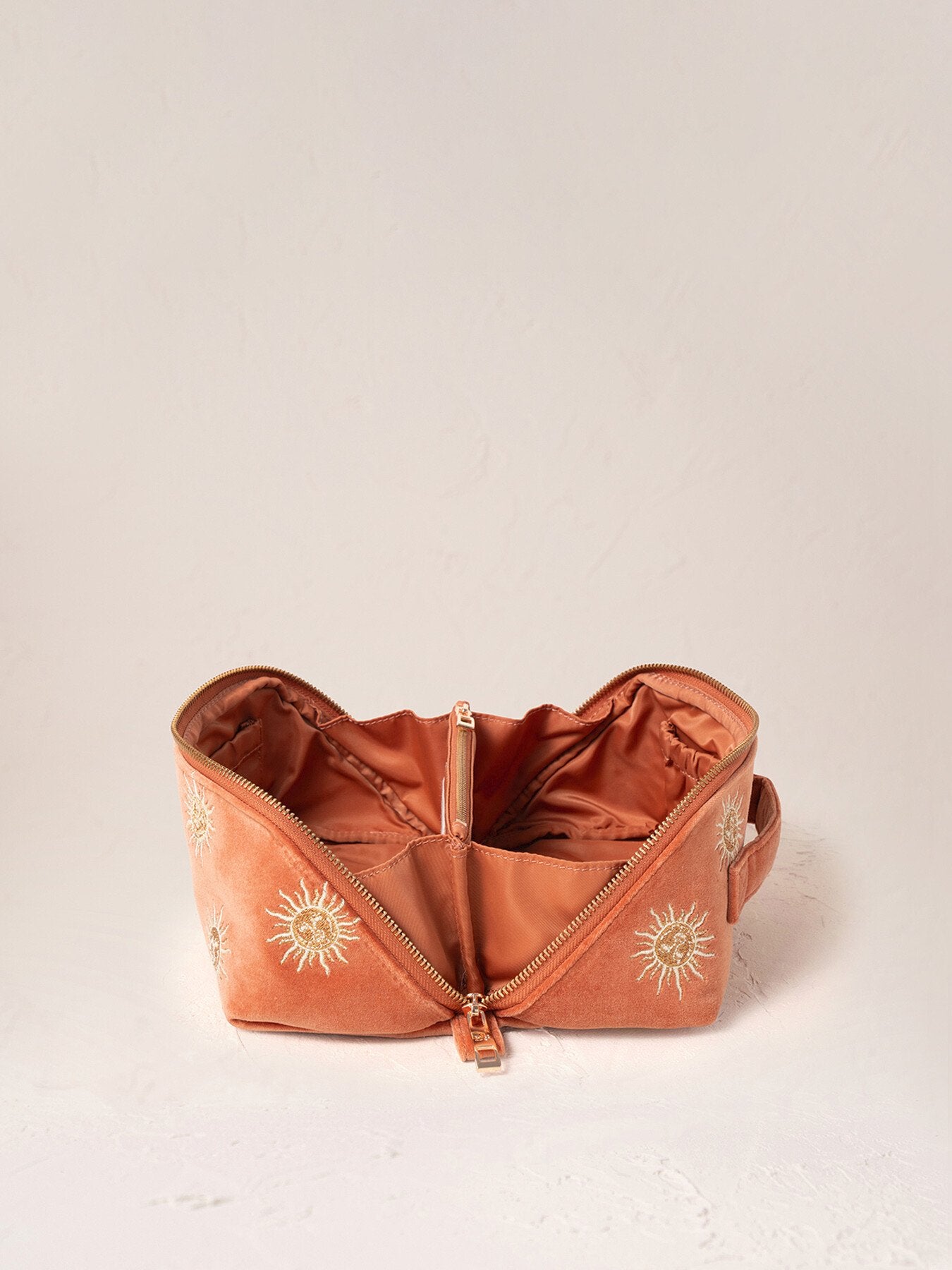 Sun Goddess Rust Velvet Open Flat Makeup Bag