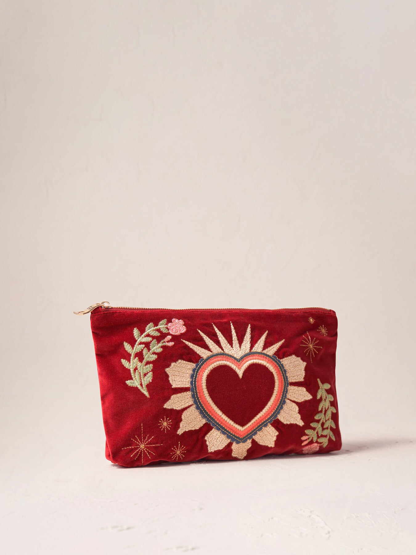 Velvet Travel Pouch, Enchanted Heart Red | Elizabeth Scarlett