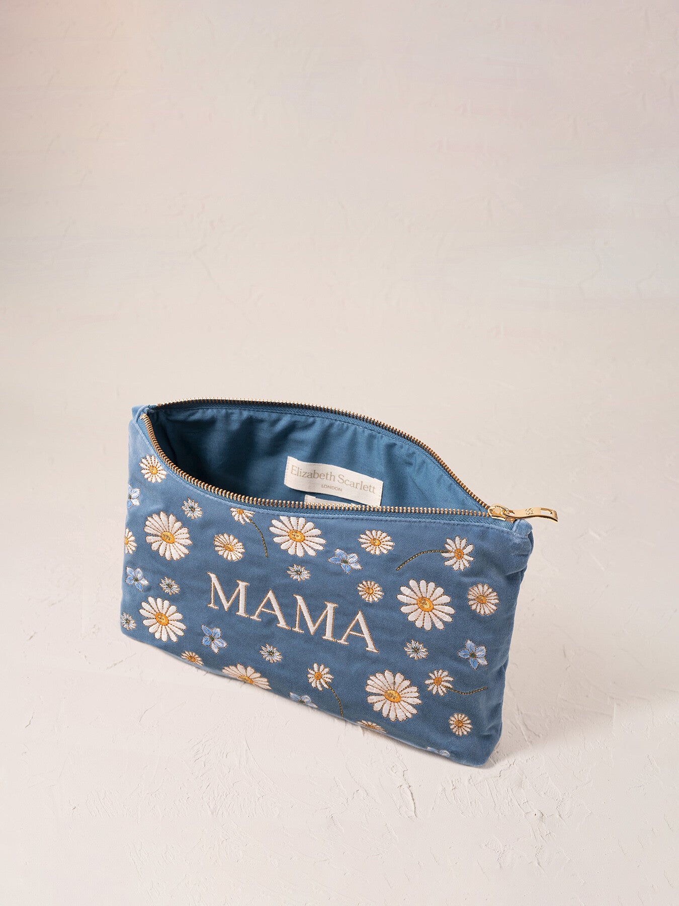Velvet Travel Pouch, Daisy Dream MAMA Blue | Elizabeth Scarlett