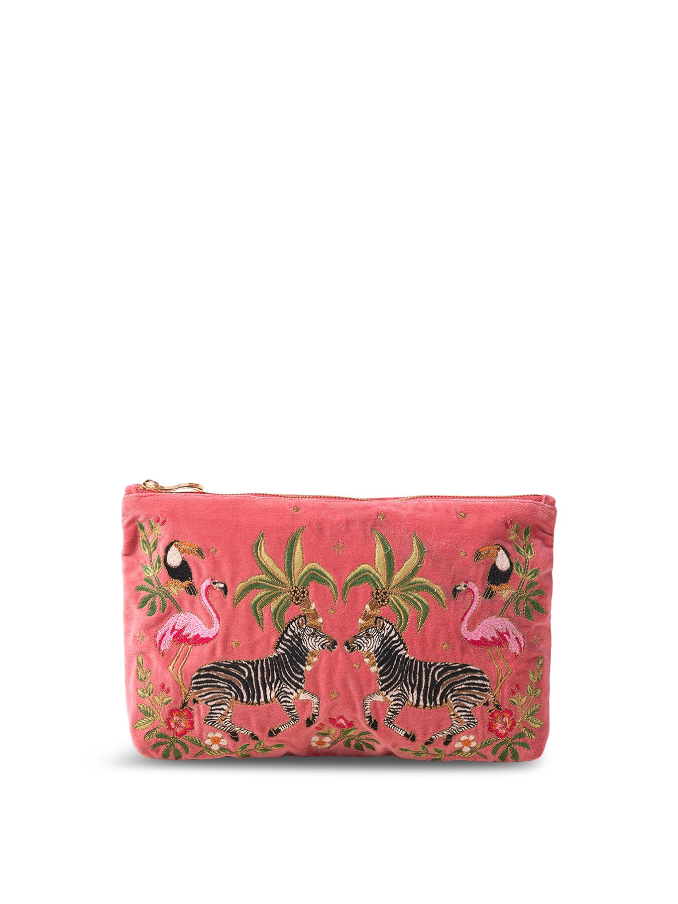 Zebra Wild Palm Blush Pink Velvet Everyday Pouch